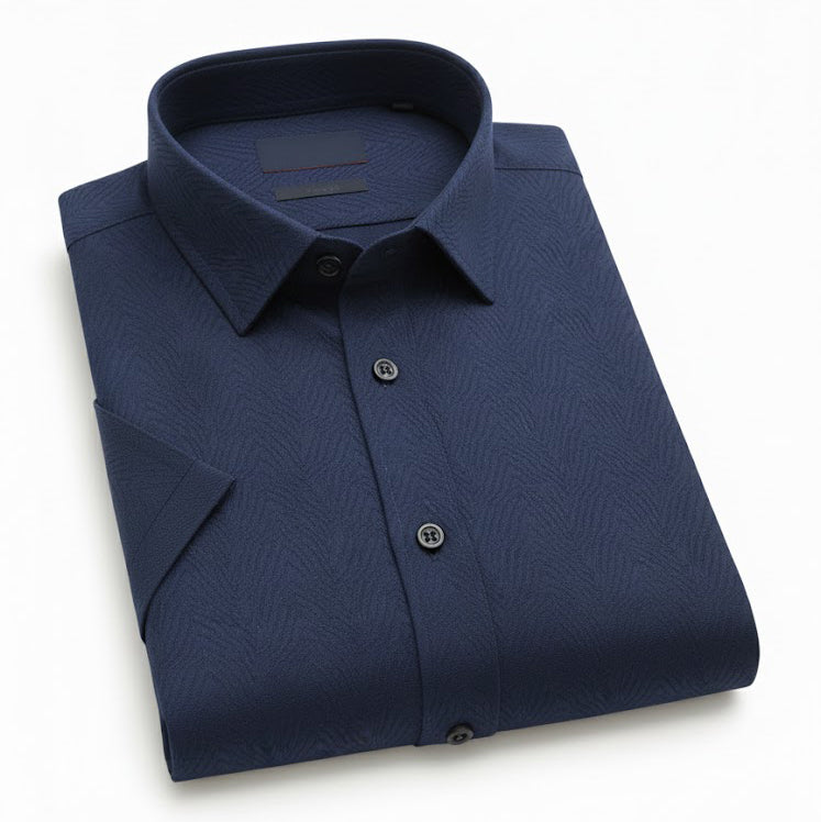 Men Navy Blue Plain Textured Shirt - SHS-137