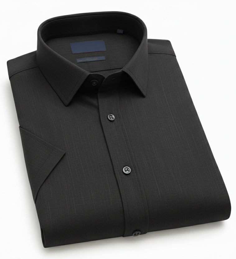 Men Black Plain Textured Shirt - SHS-146