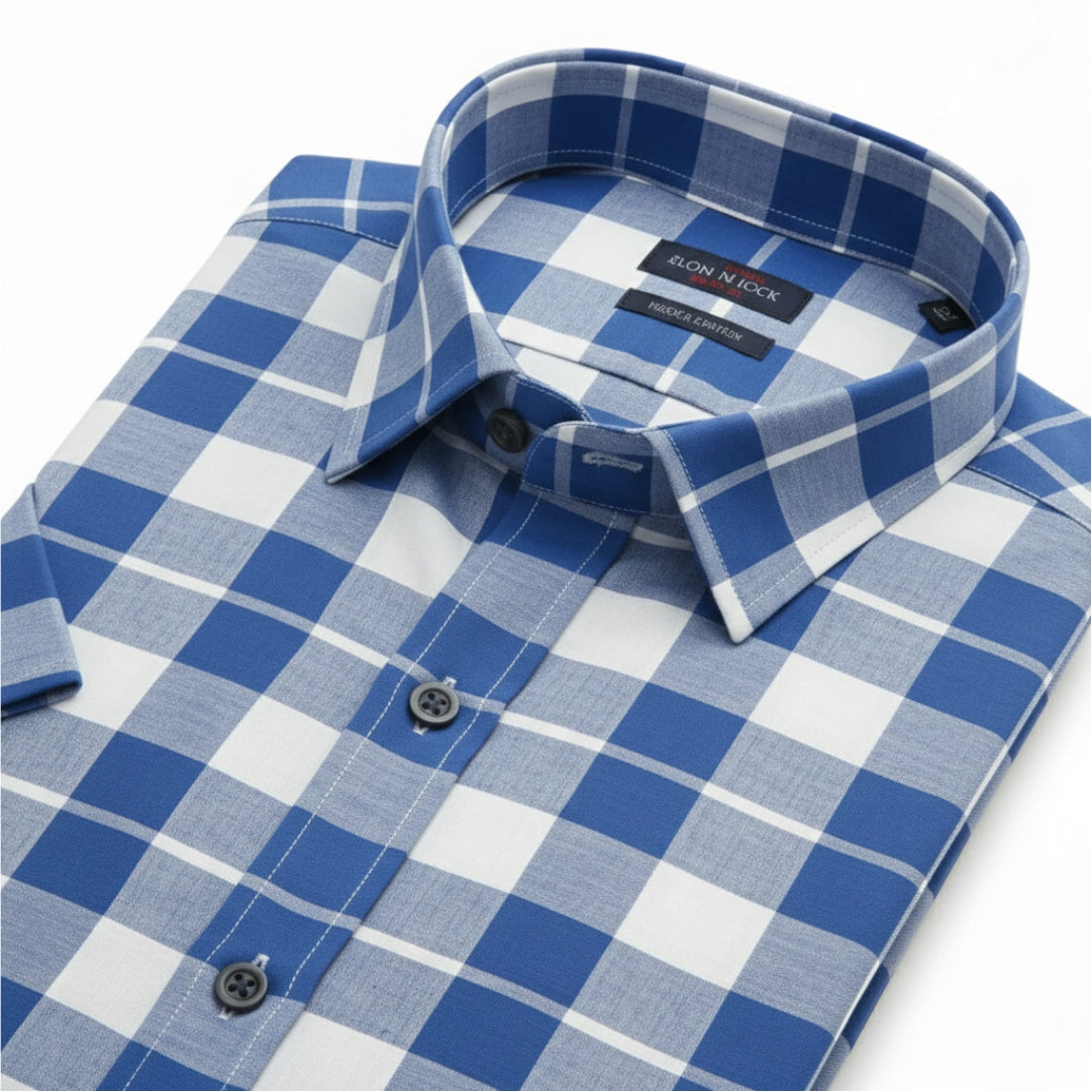 Men Blue White Check Shirt - UHSS-13