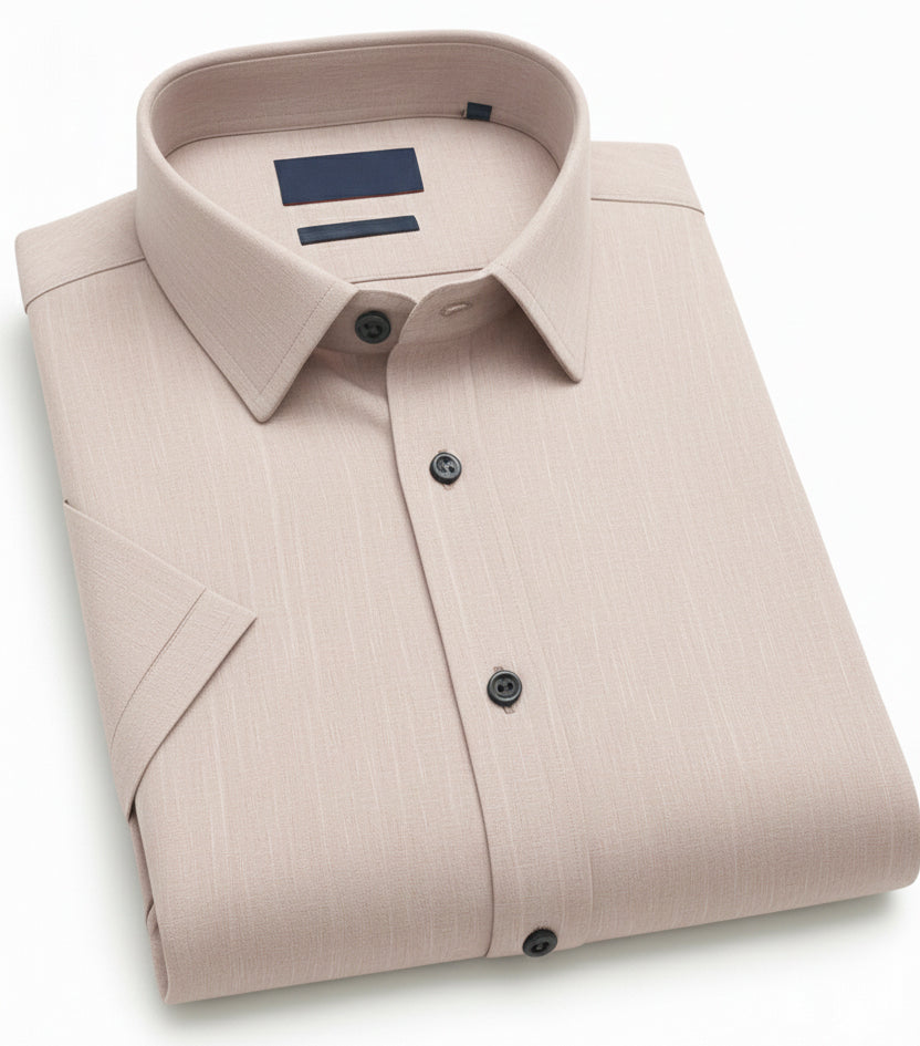 Men Beige Plain Textured Shirt - SHS-147