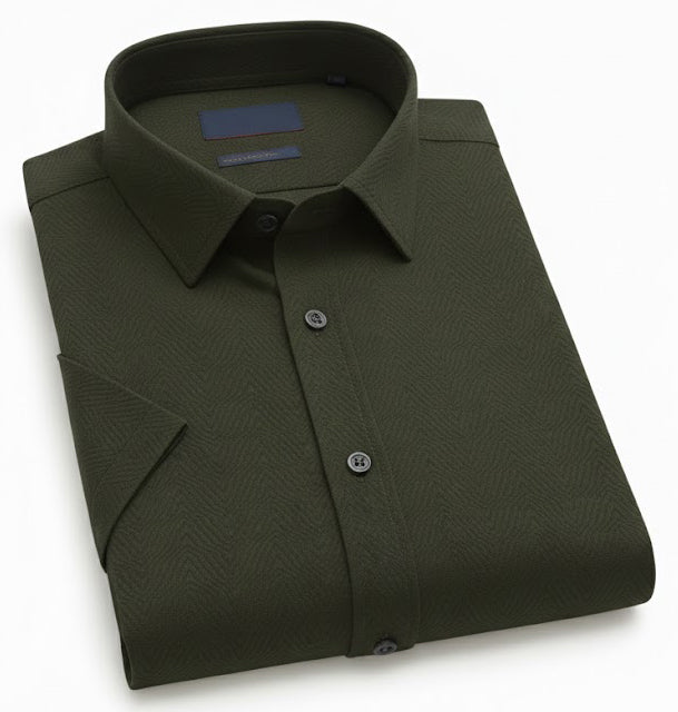 Men Mehndi Green Plain Textured Shirt - SHS-139