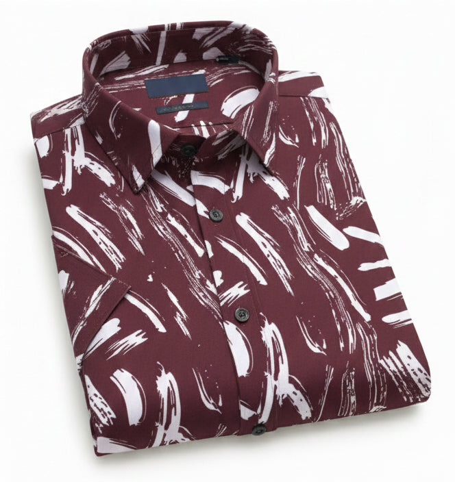Men Maroon Classy Print Shirt - UHSS-127