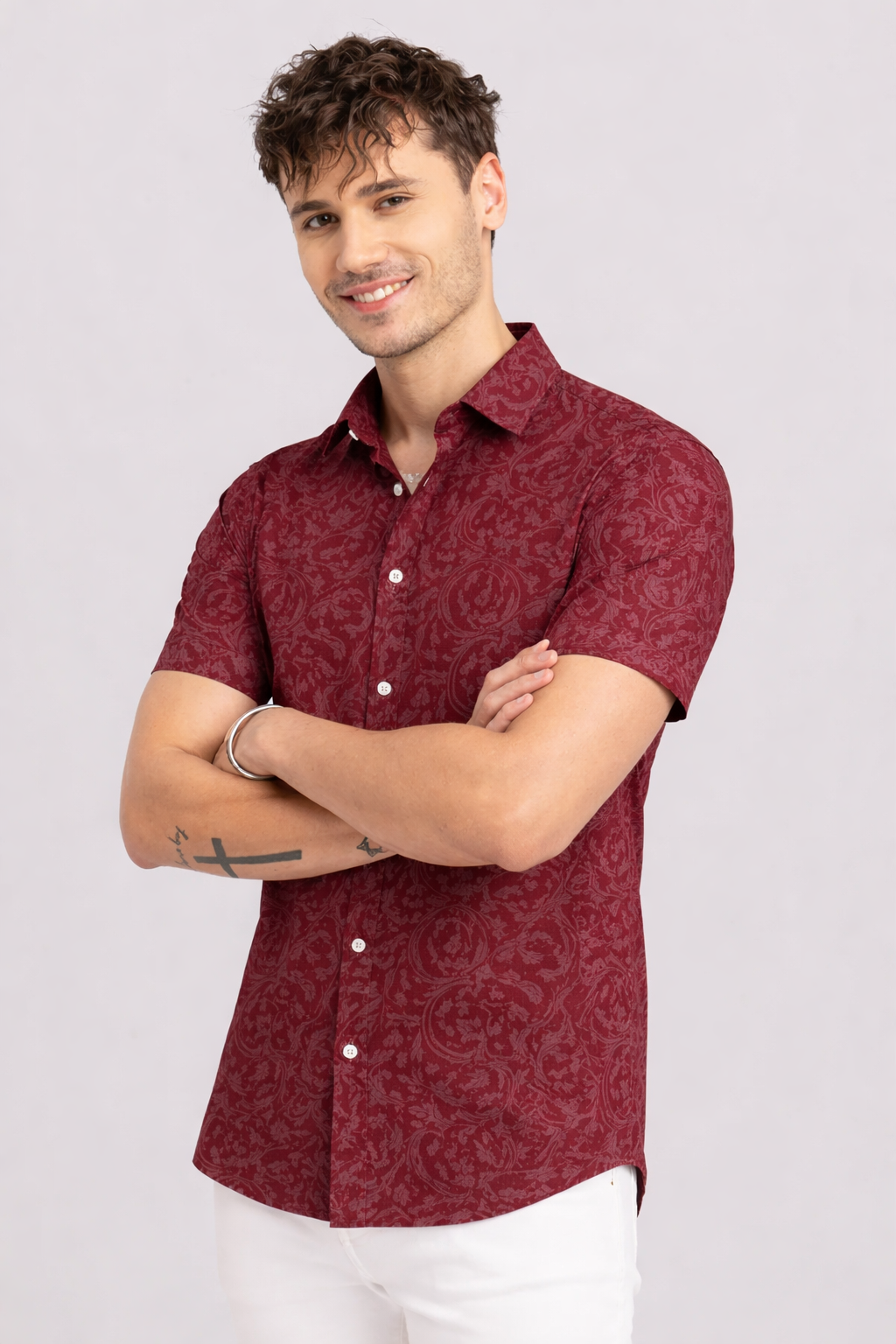 Red Printed Half Sleeve Shirt (SKU-507)