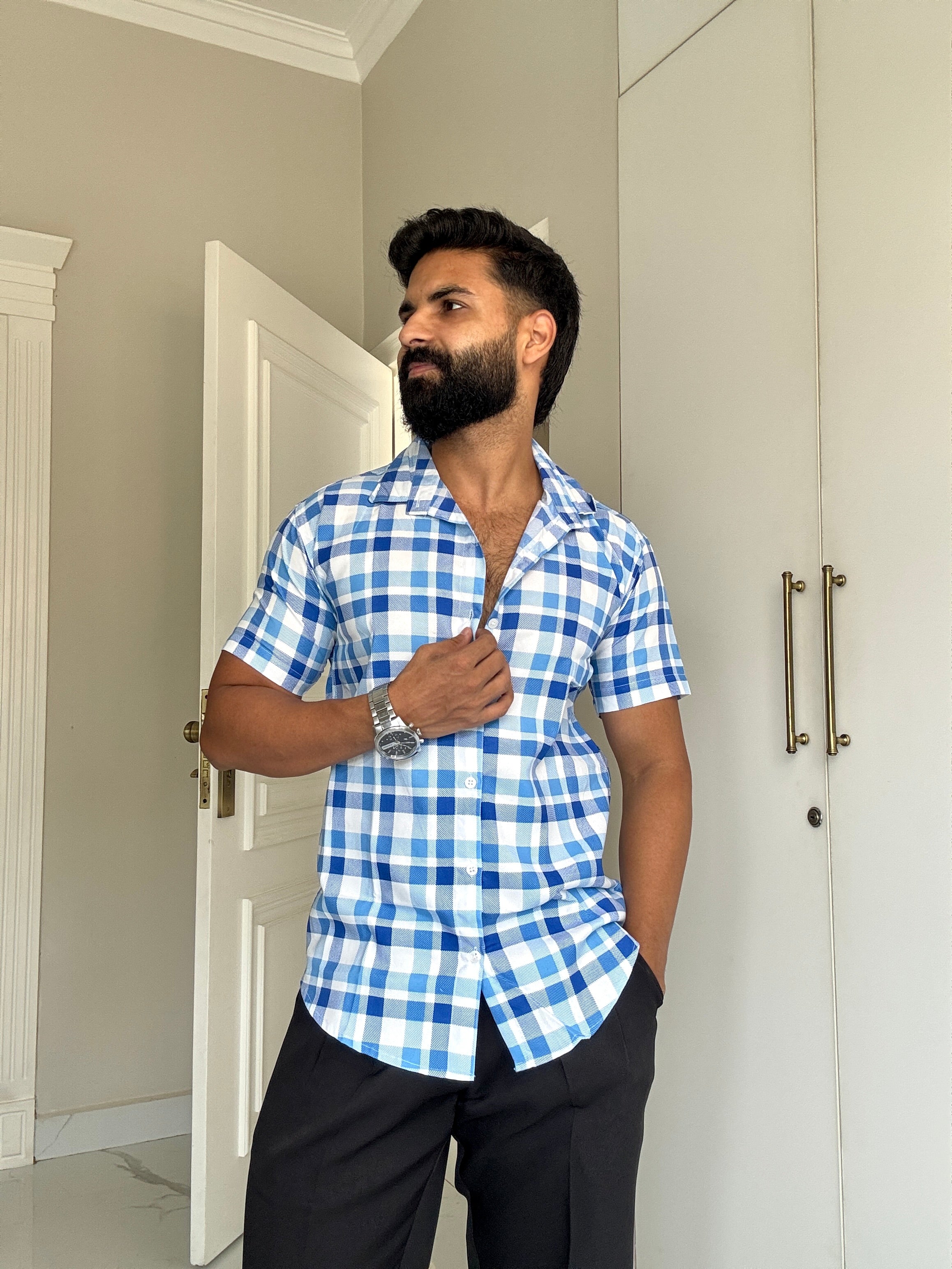 Men's Casual Half Sleeve Shirt - Check |UHSS-158