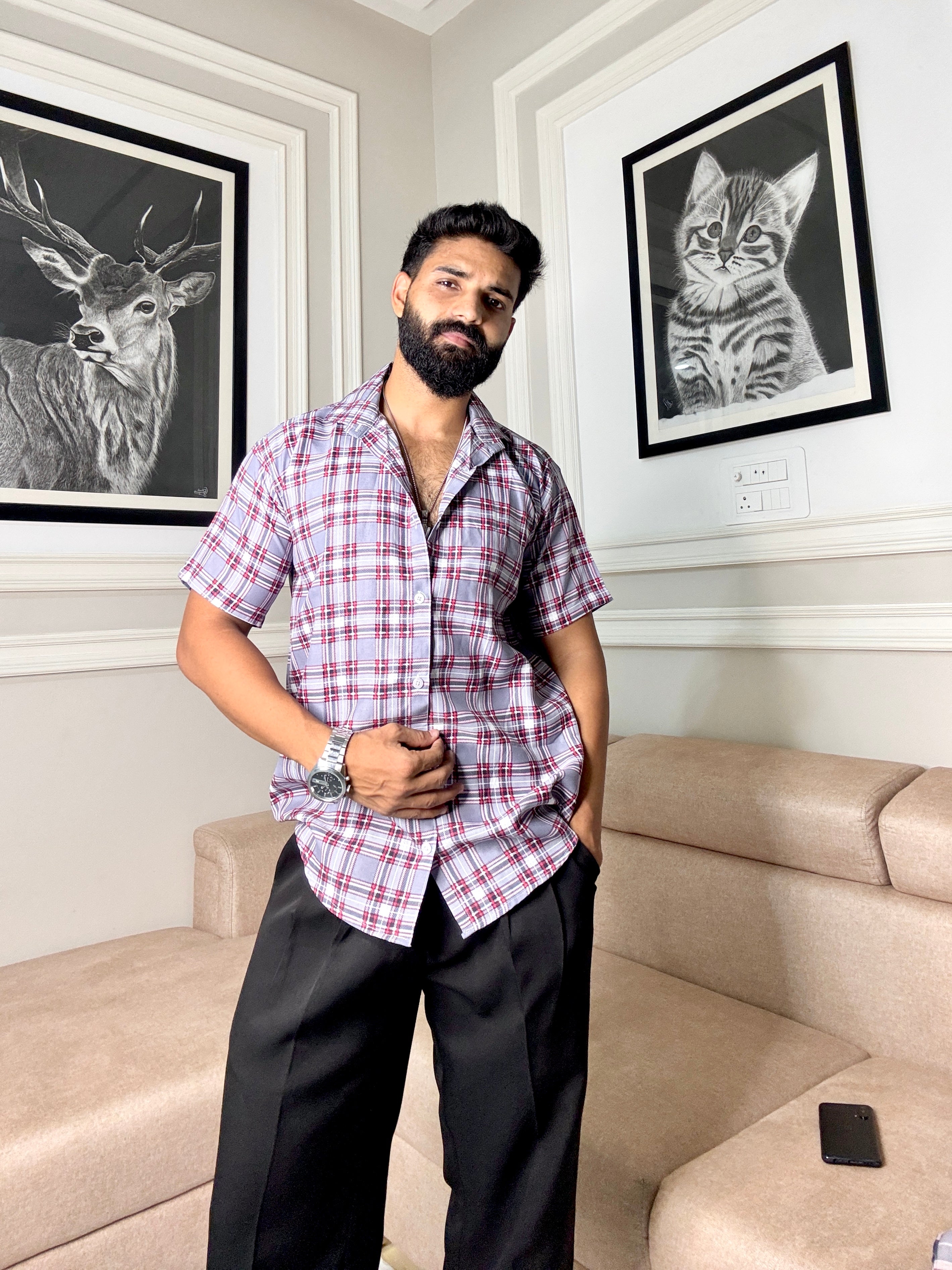 Men's Casual Half Sleeve Shirt - Check | UHSS-164