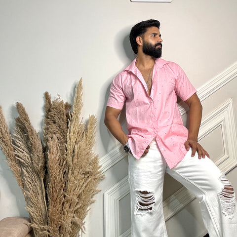 Men's Casual Half Sleeve Shirt - Blue | BHS-184
