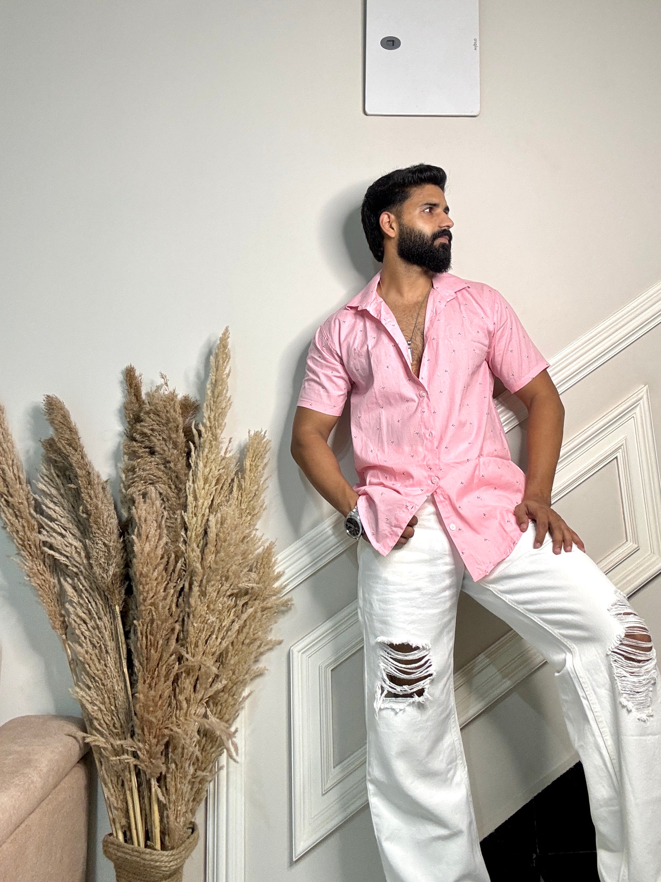 Men's Casual Half Sleeve Shirt - Blue | BHS-184