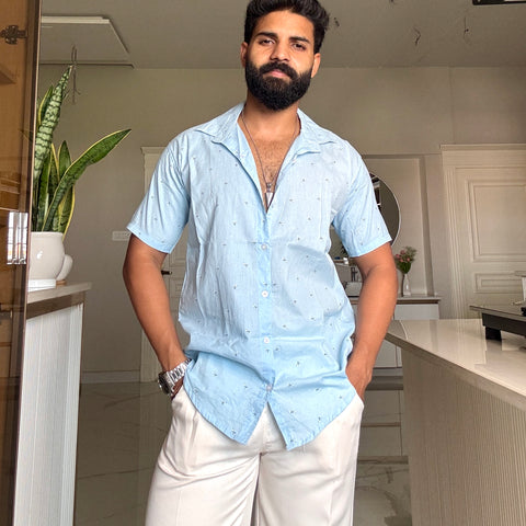 Men's Casual Half Sleeve Shirt - Blue | BHS-183