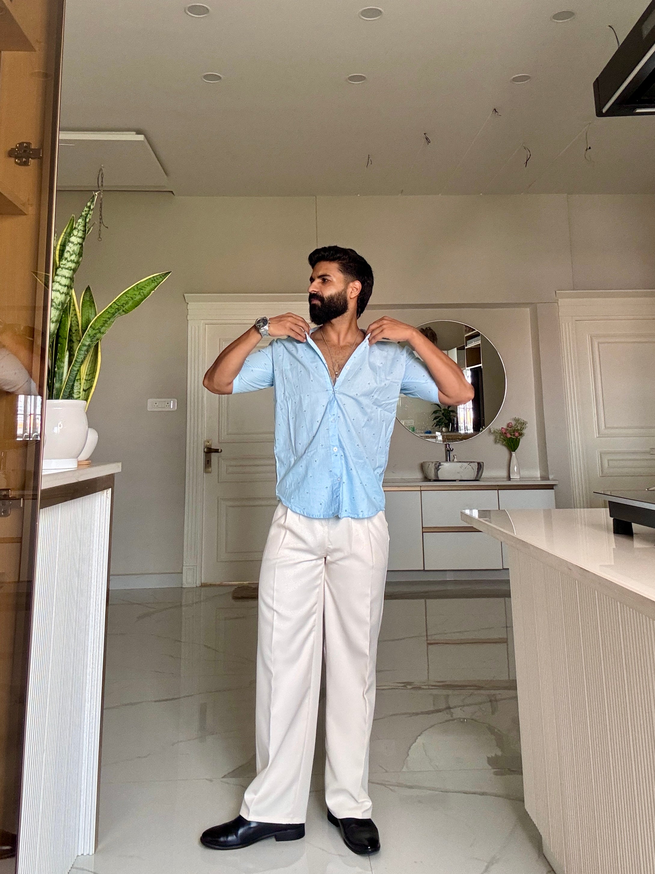 Men's Casual Half Sleeve Shirt - Blue | BHS-183