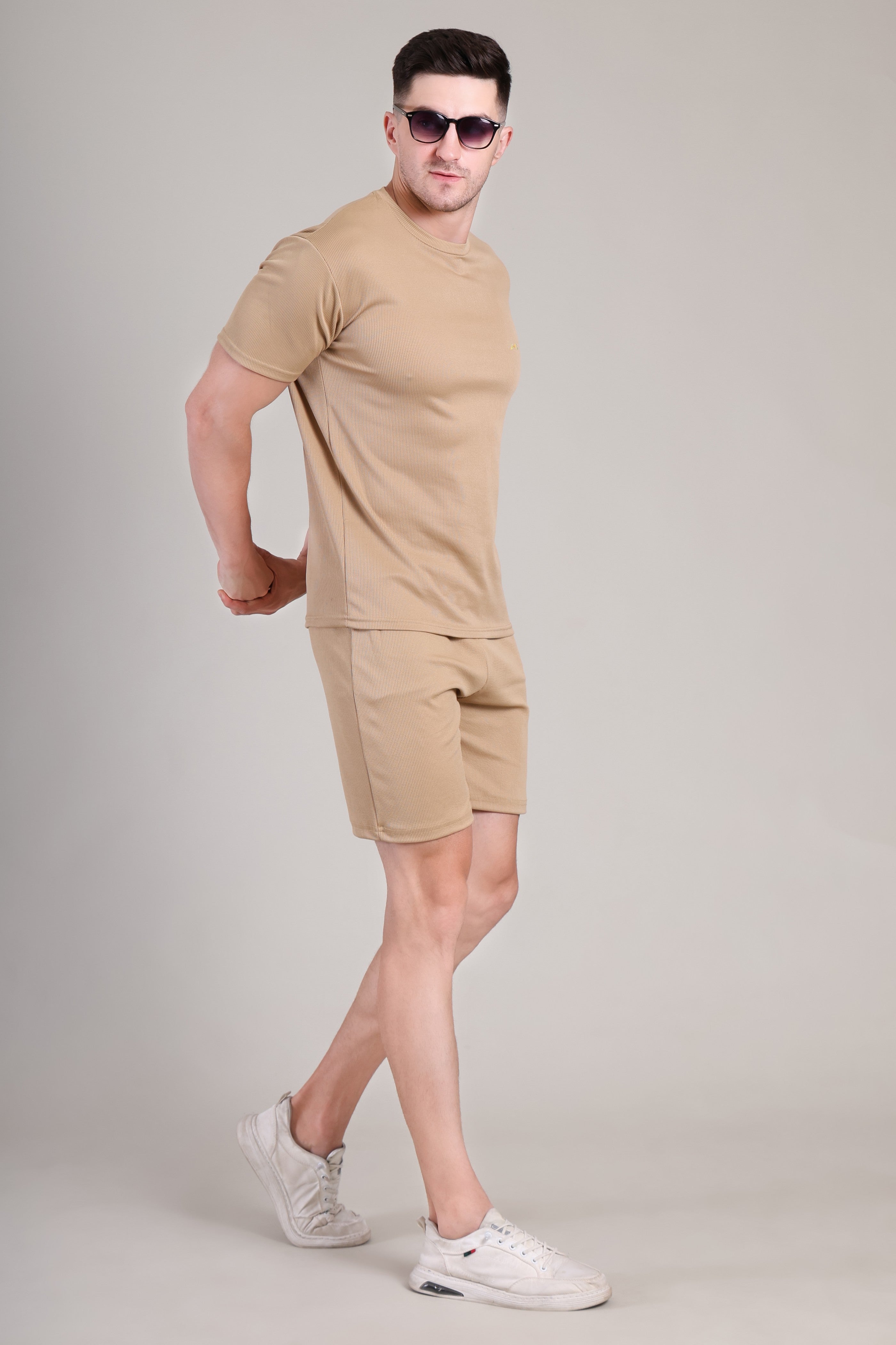 Beige Cotton Co-Ord Set (Tshirt+Short) | NS-28