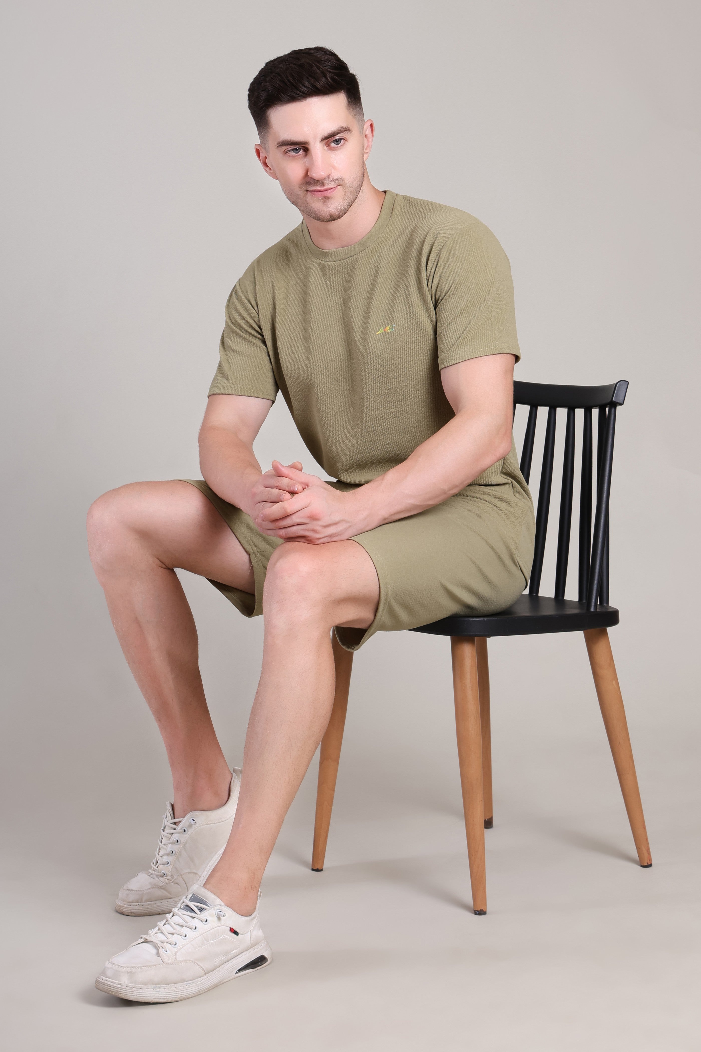 Olive Green Cotton Co-Ord Set (Tshirt+Short) | NS-33