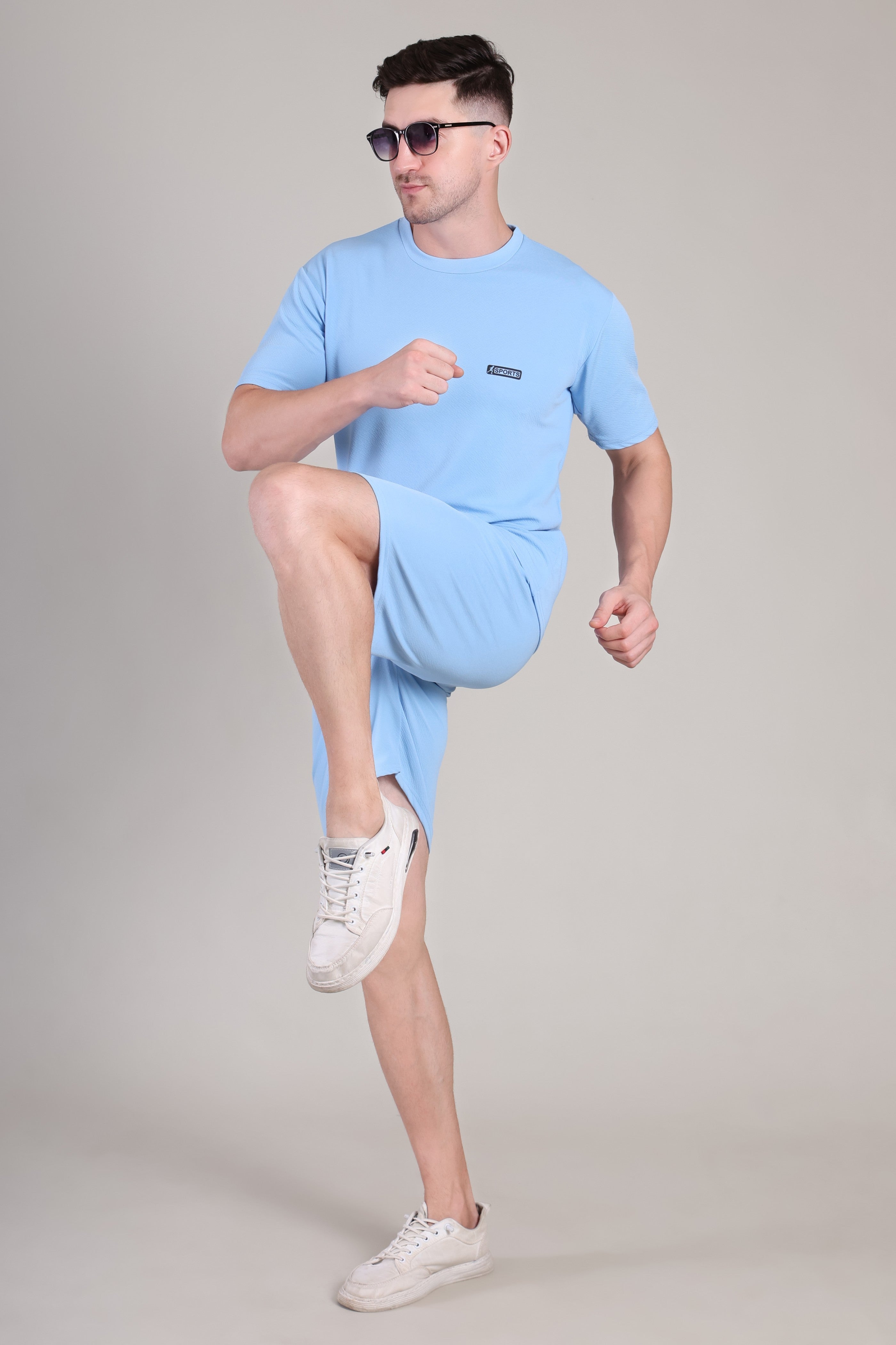 Light Blue Cotton Co-Ord Set (Tshirt+Short) | NS-34