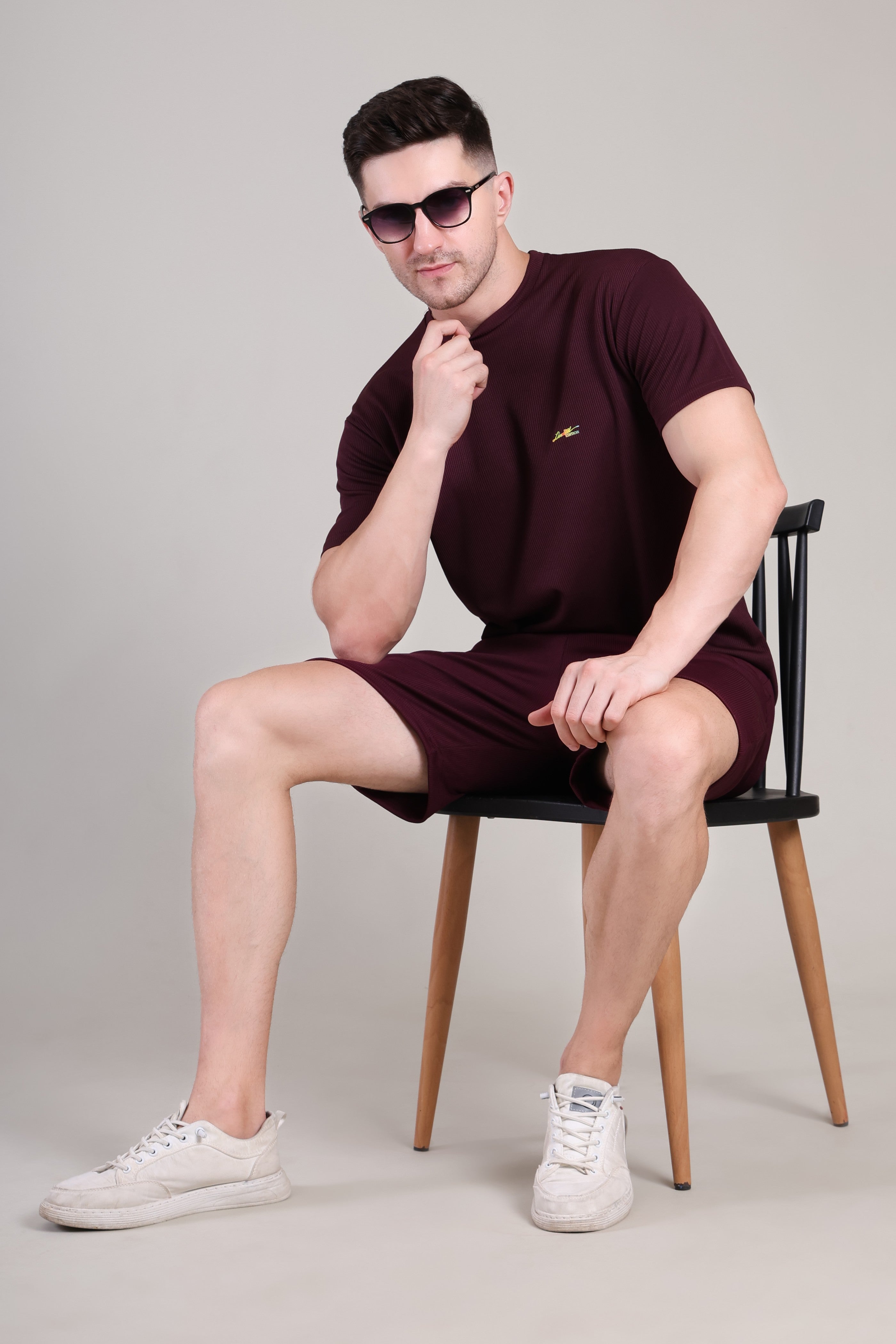 Dark Wine Cotton Co-Ord Set (Tshirt+Short) | NS-29