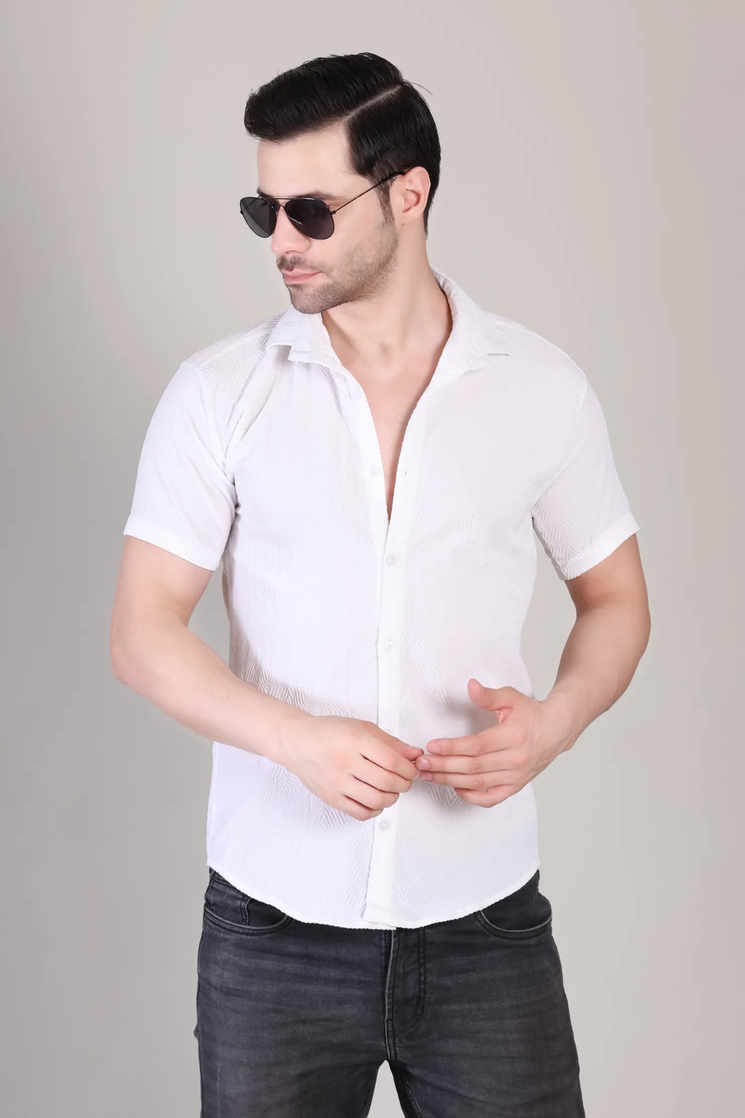 Men's Casual Half Sleeve Shirt - White | SHS-142