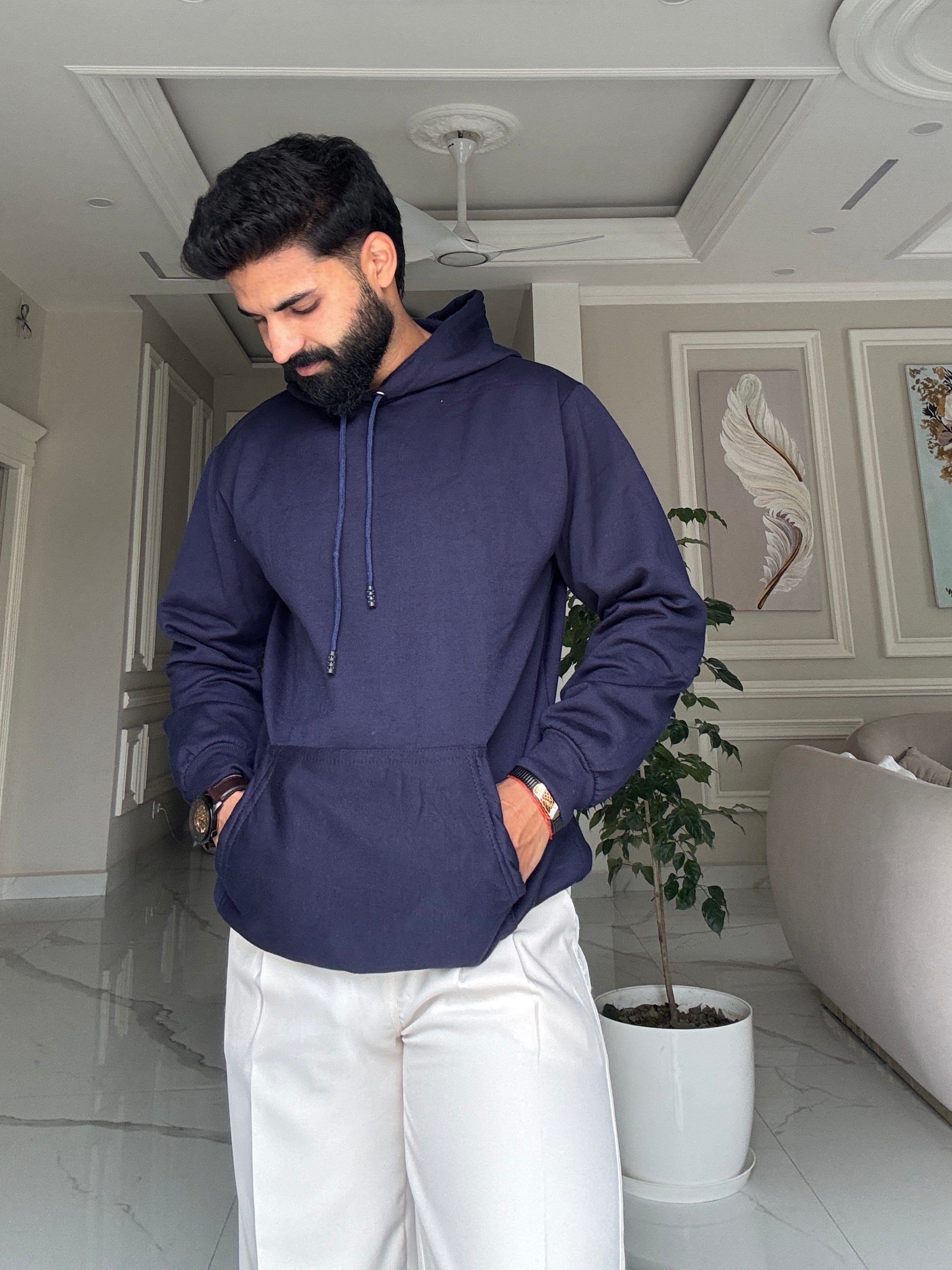 Men Dark Blue Hoodie for Winter | HD-411