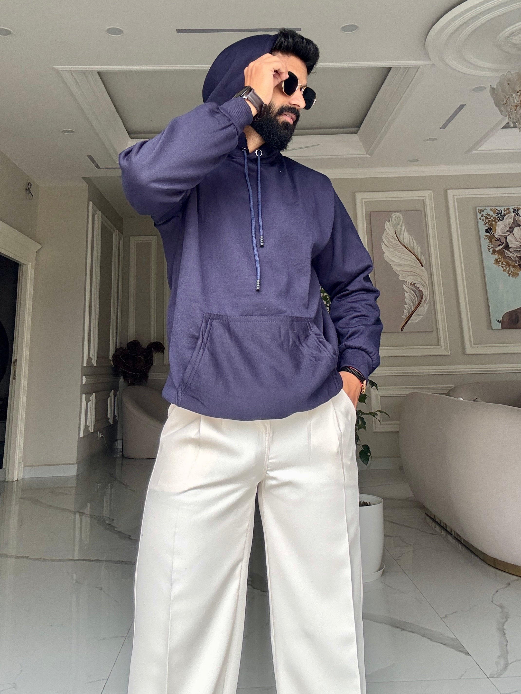 Men Dark Blue Hoodie for Winter | HD-411