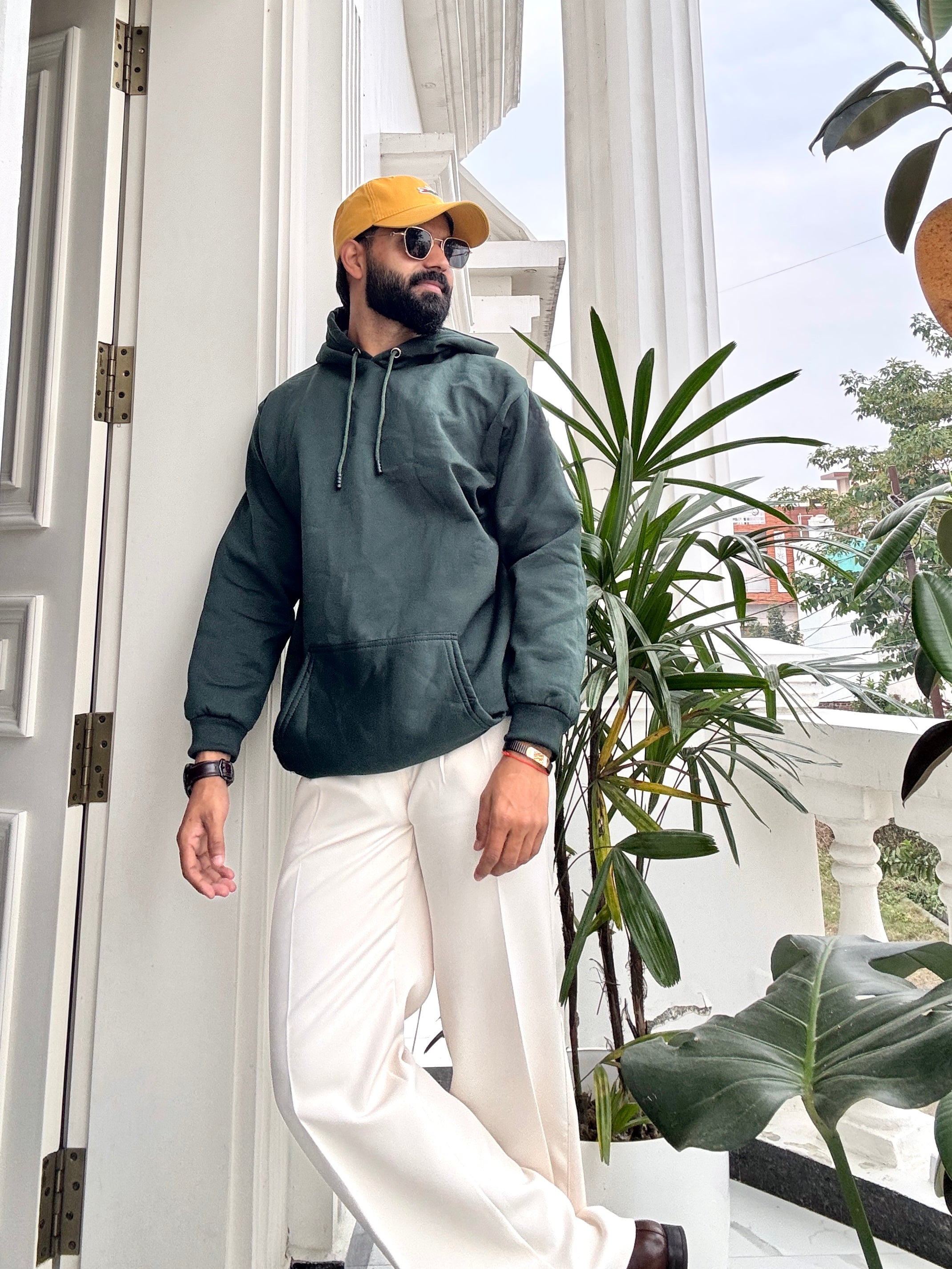 Men Bottle Green Hoodie for Winter | HD-414