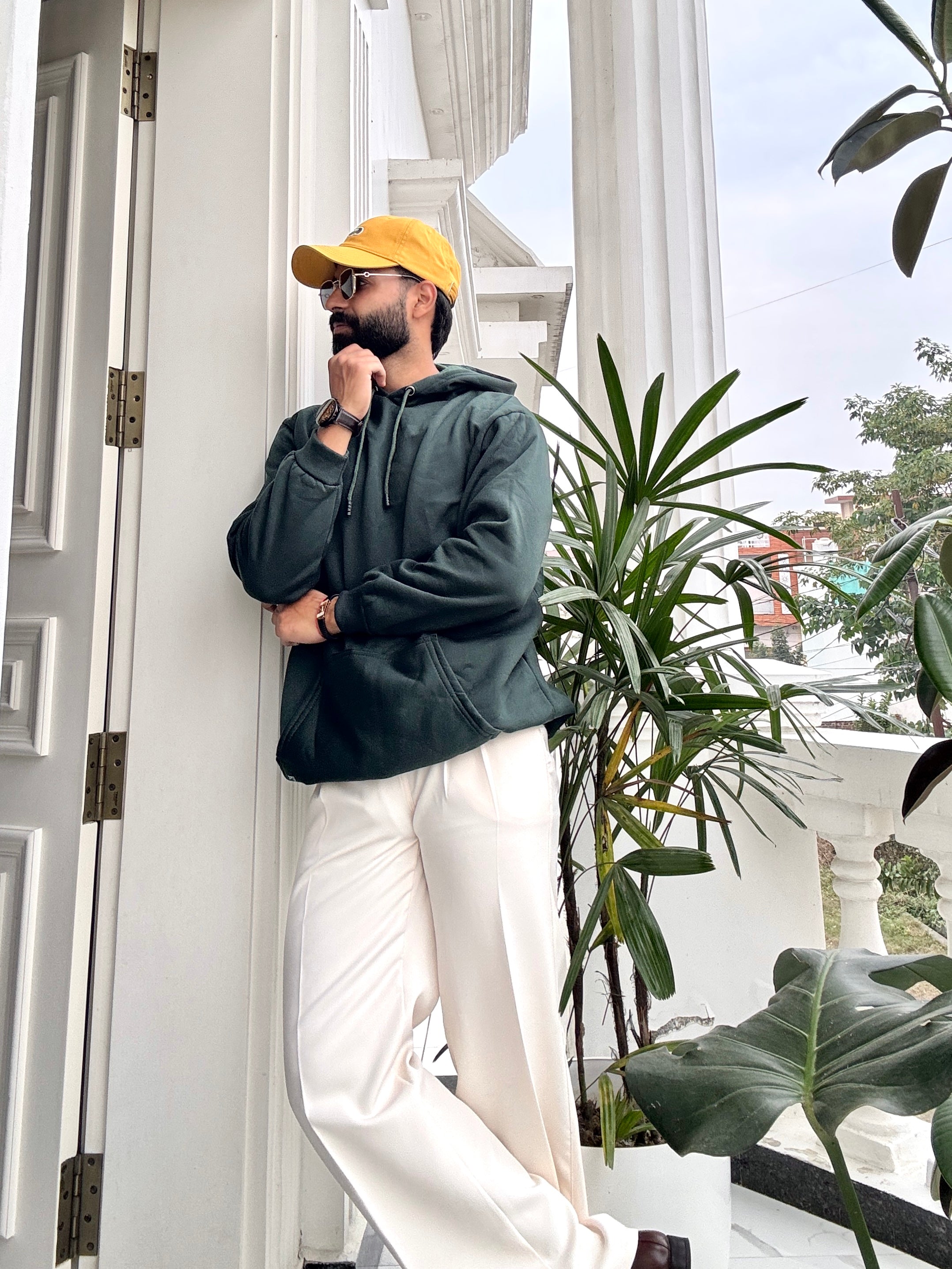 Men Bottle Green Hoodie for Winter | HD-414