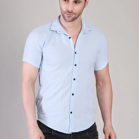 Men's Casual Half Sleeve Shirt - Light Blue | SHS-140