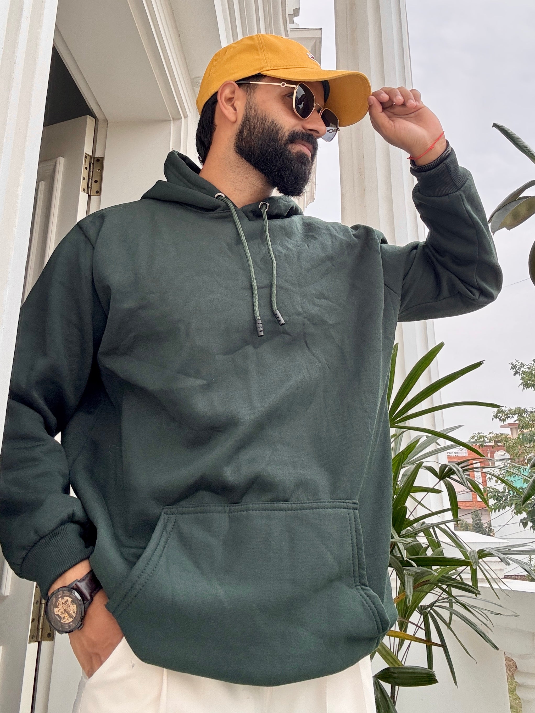 Men Bottle Green Hoodie for Winter | HD-414