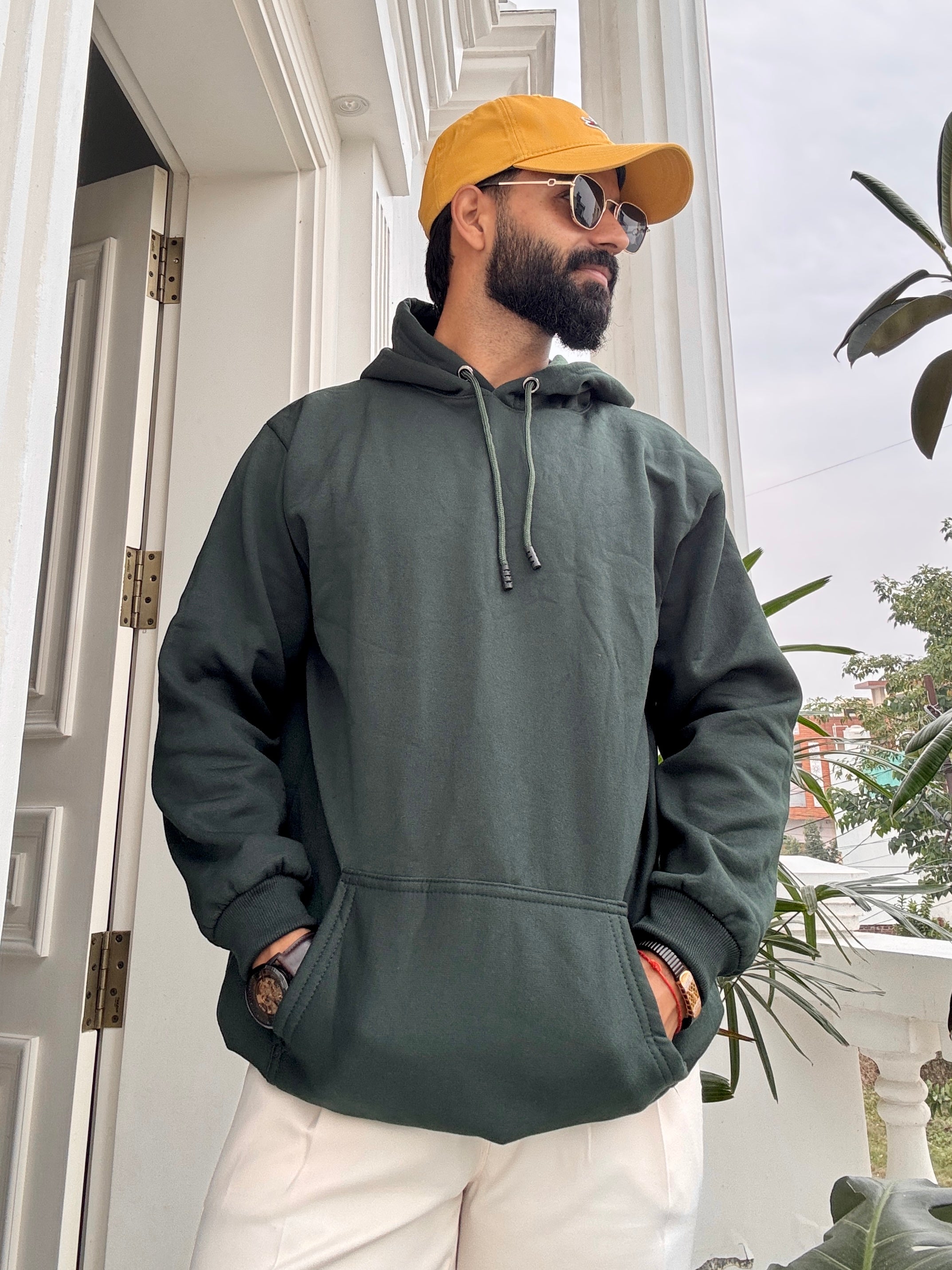 Men Bottle Green Hoodie for Winter | HD-414