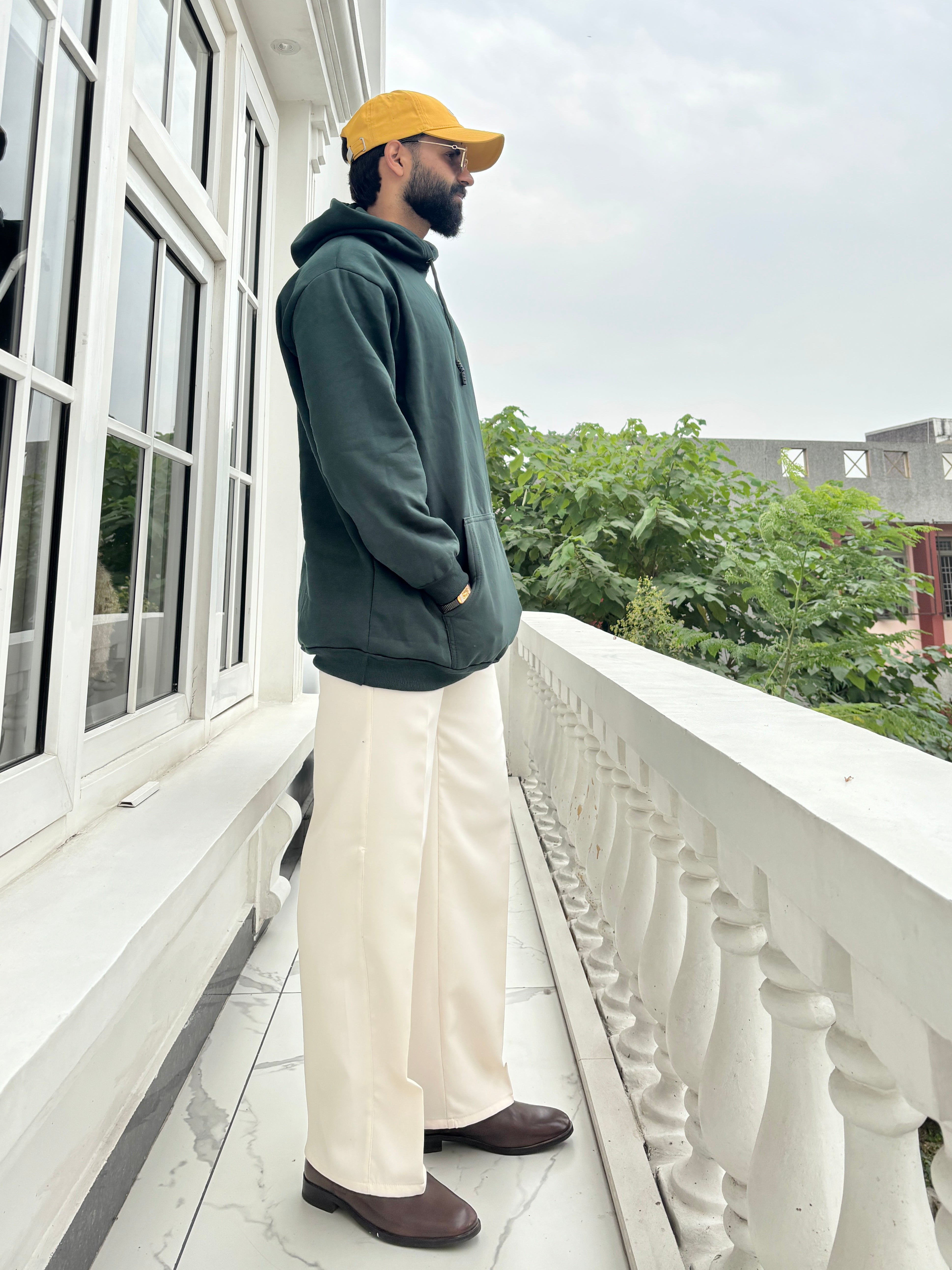 Men Bottle Green Hoodie for Winter | HD-414