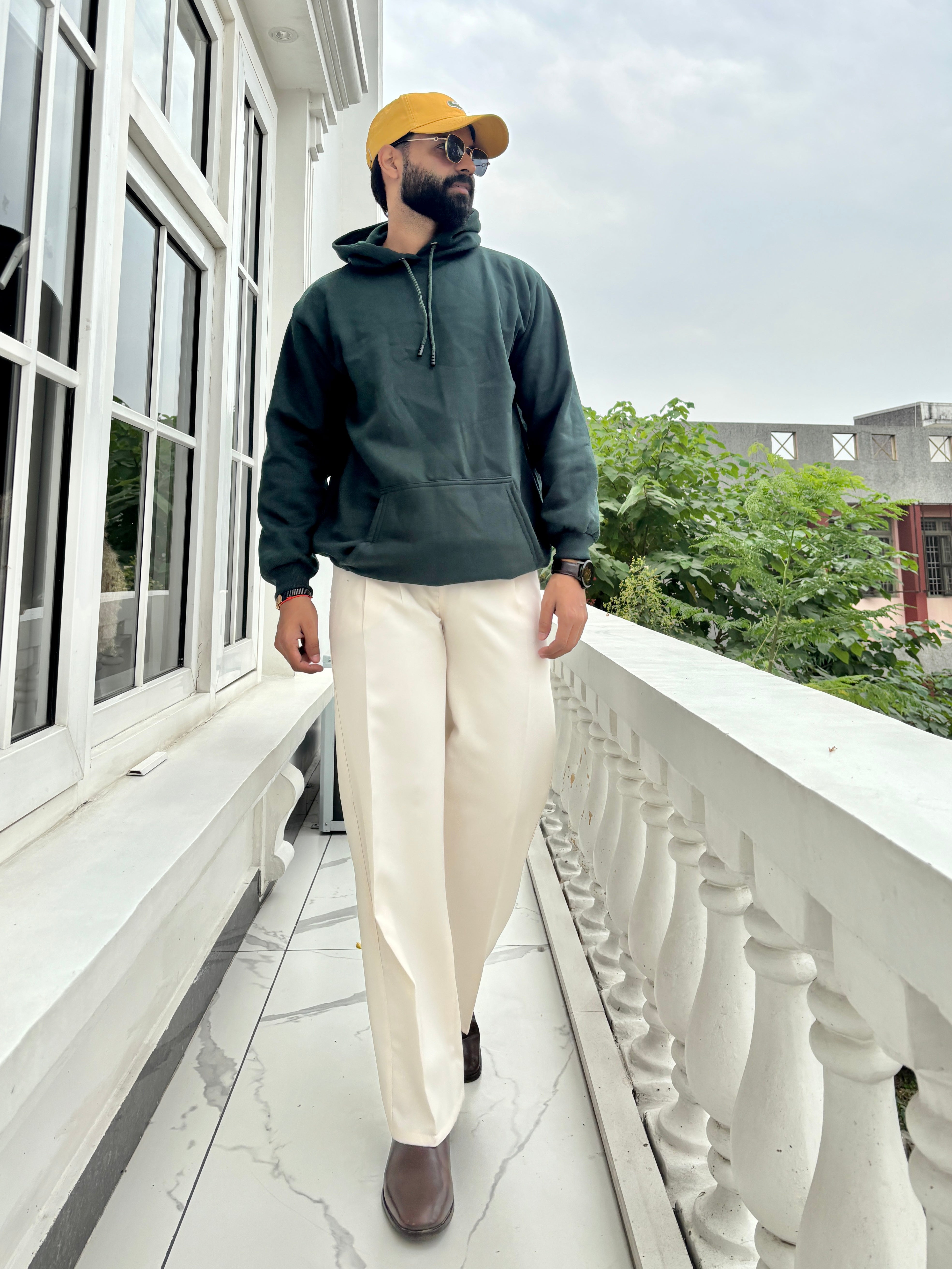 Men Bottle Green Hoodie for Winter | HD-414