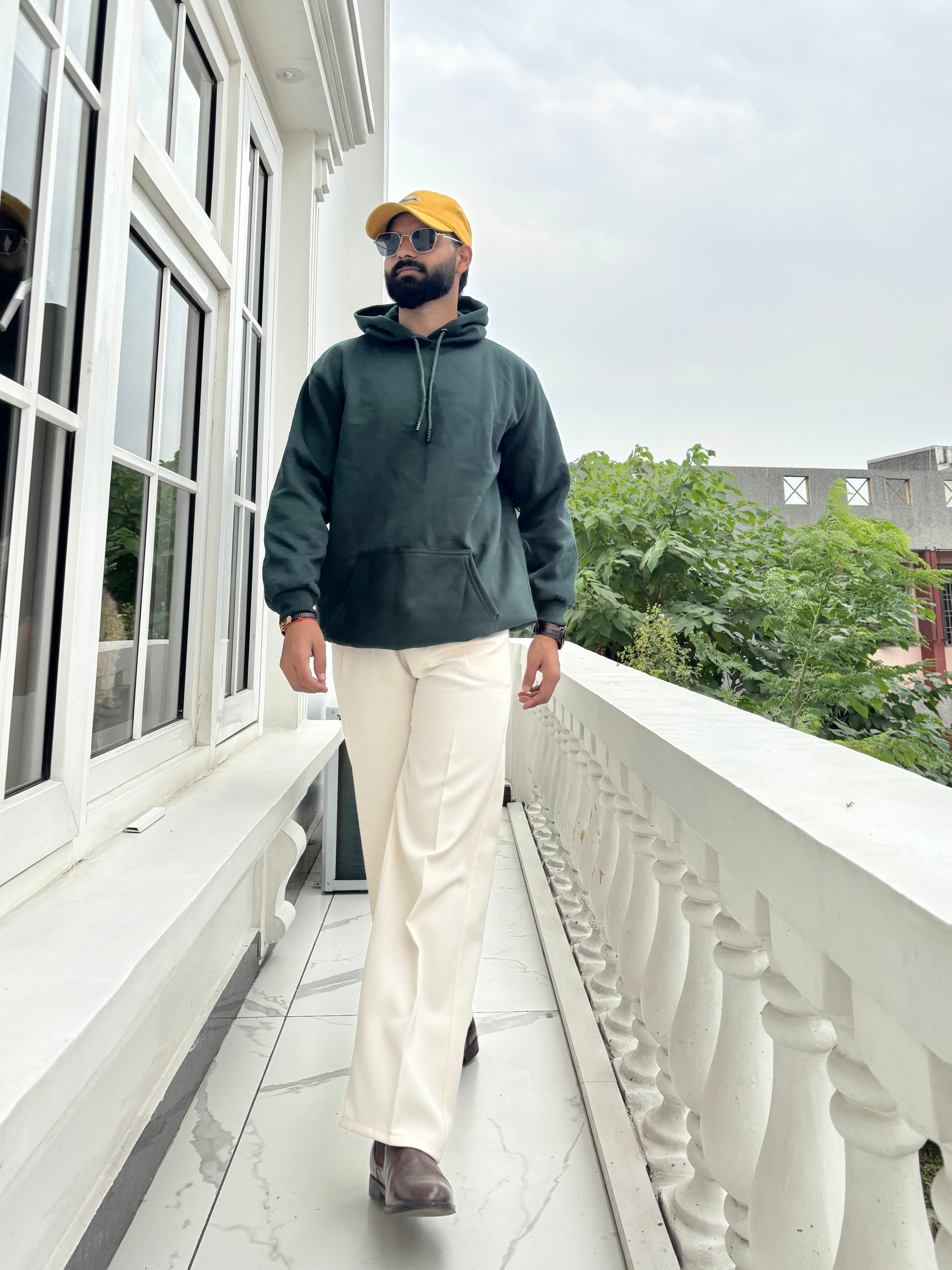 Men Bottle Green Hoodie for Winter | HD-414