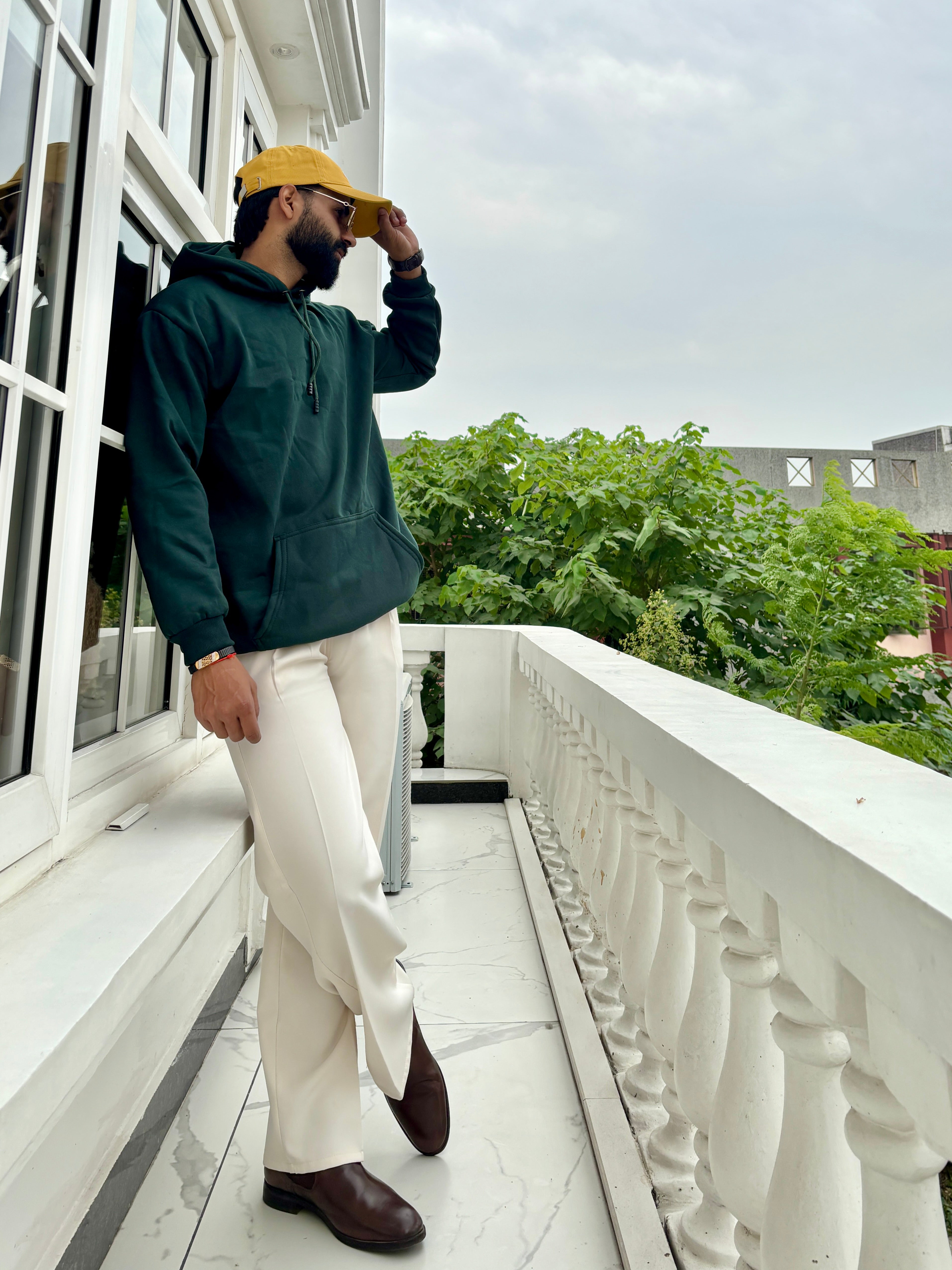 Men Bottle Green Hoodie for Winter | HD-414