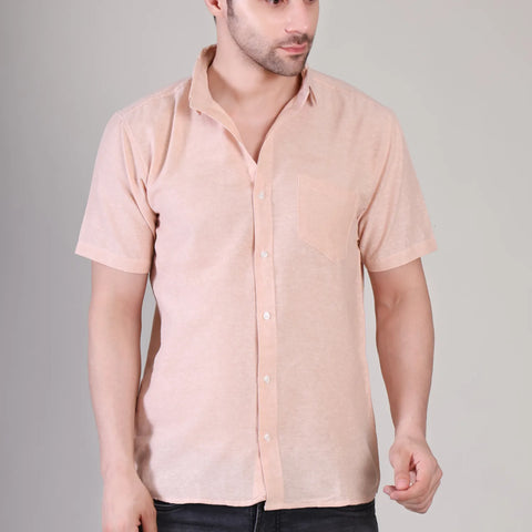 Men's Casual Half Sleeve Shirt - Peach | BHS-125