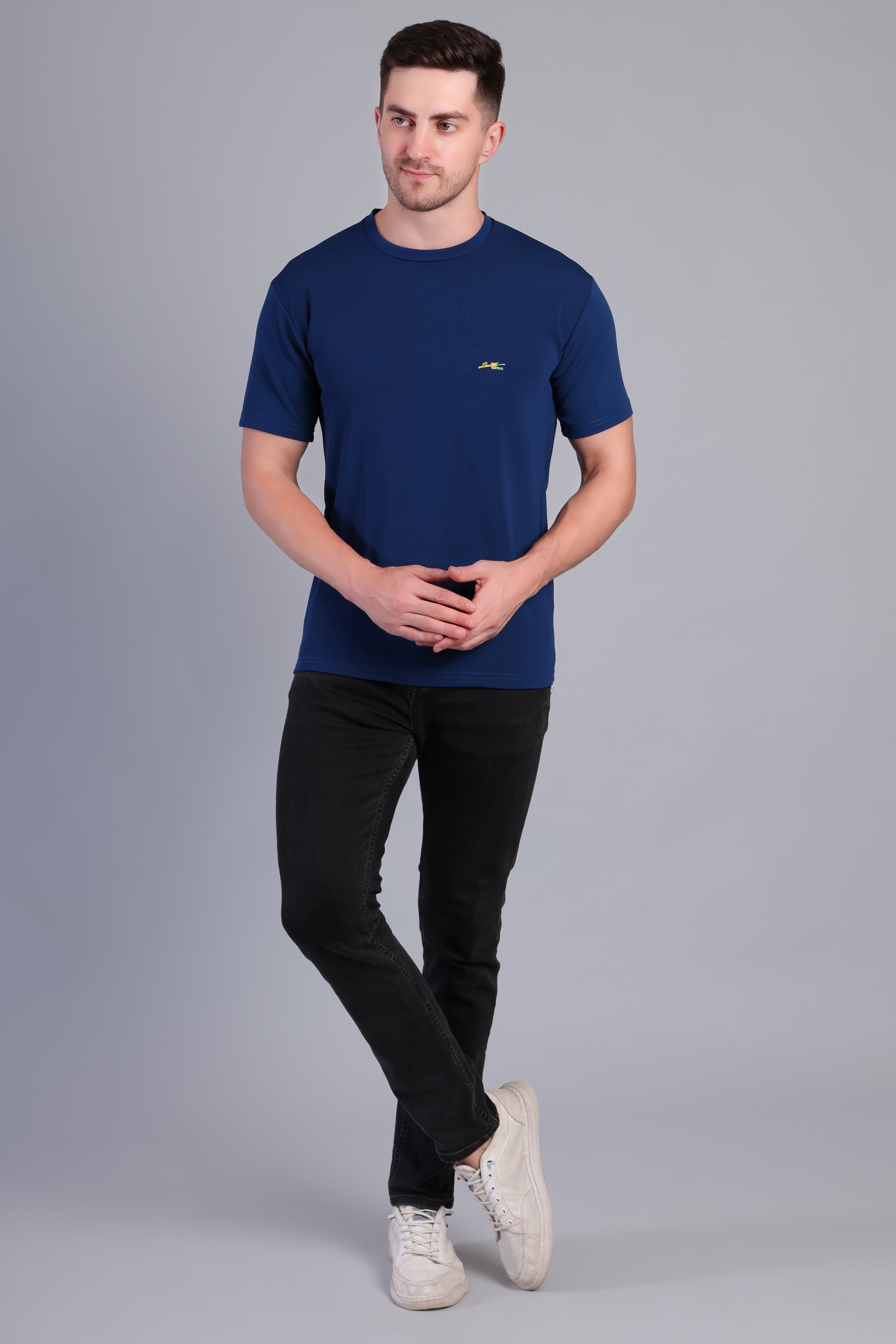 Men’s Navy Blue Round Neck Half Sleeve T-Shirt-TS-230