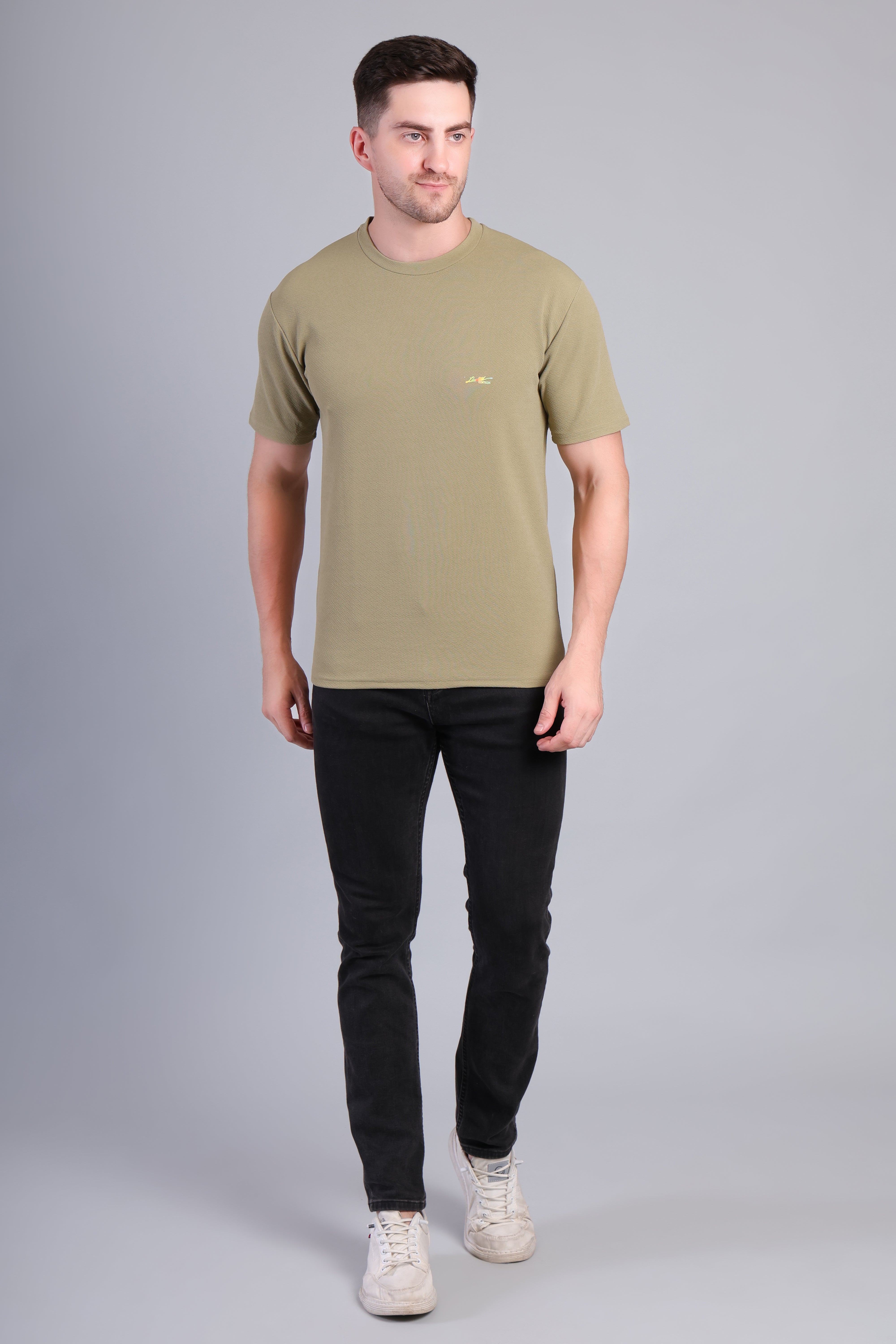 Men’s Olive Green Round Neck Half Sleeve T-Shirt-TS-233