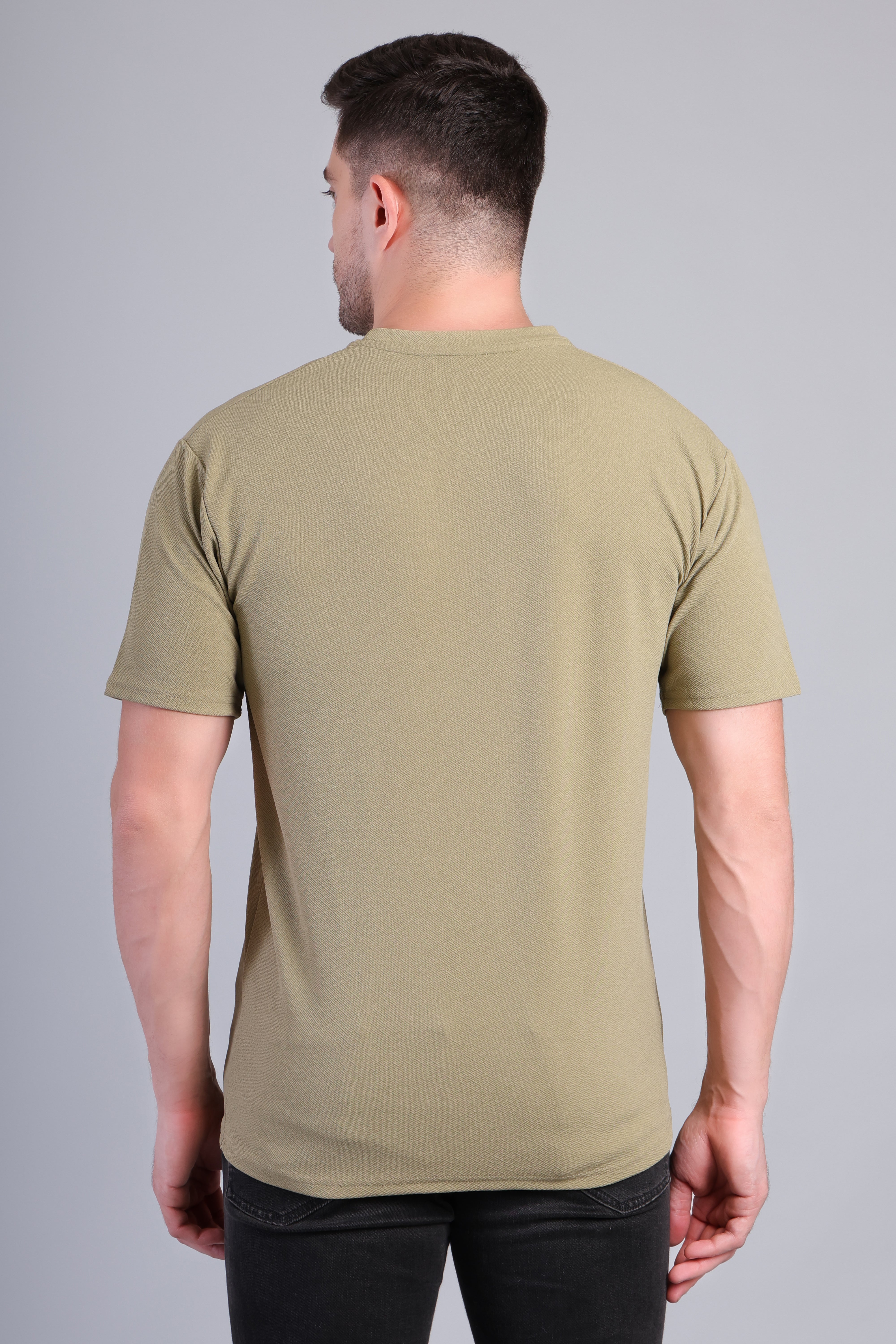 Men’s Olive Green Round Neck Half Sleeve T-Shirt-TS-233