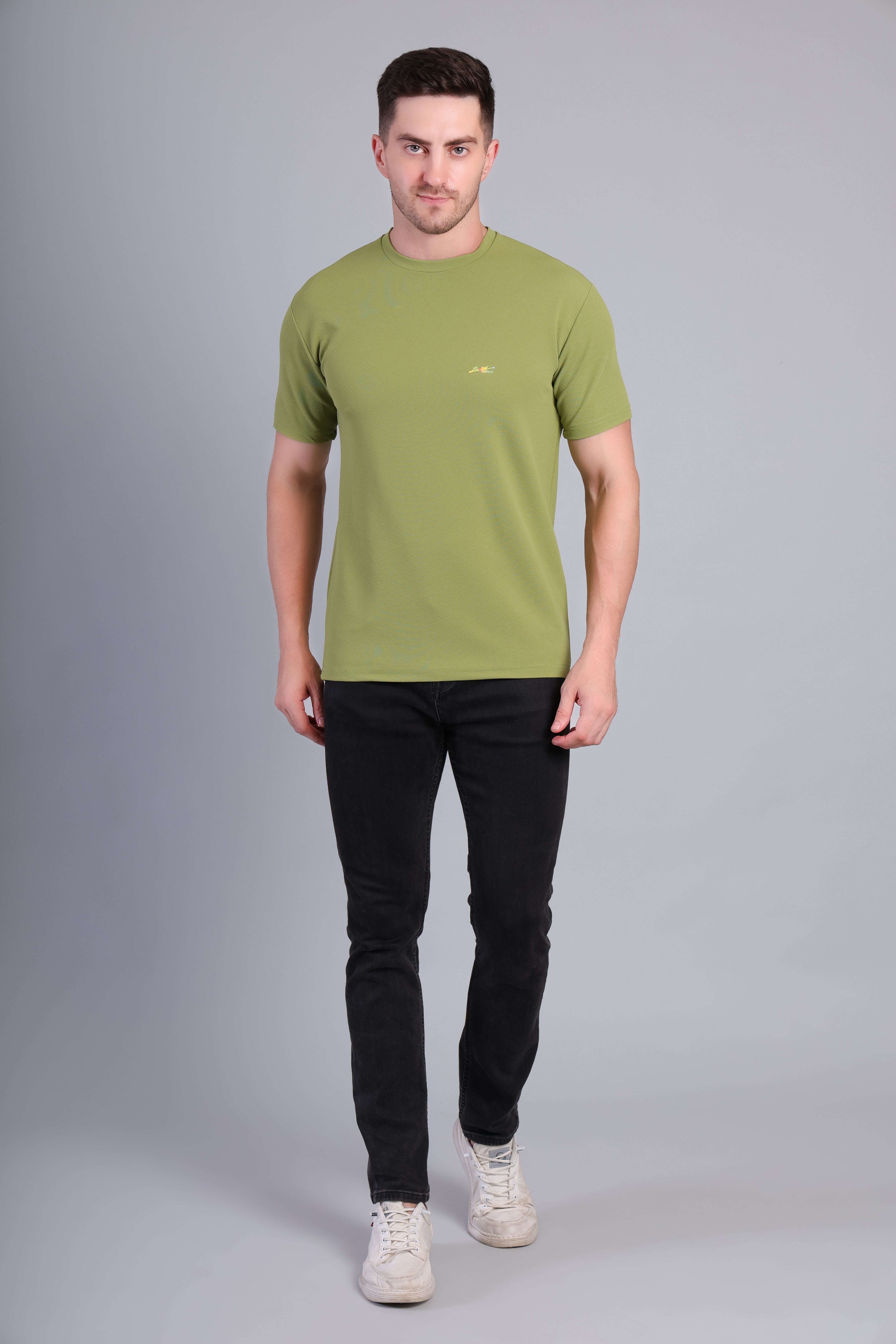 Men’s Army Green Round Neck Half Sleeve T-Shirt-TS-232