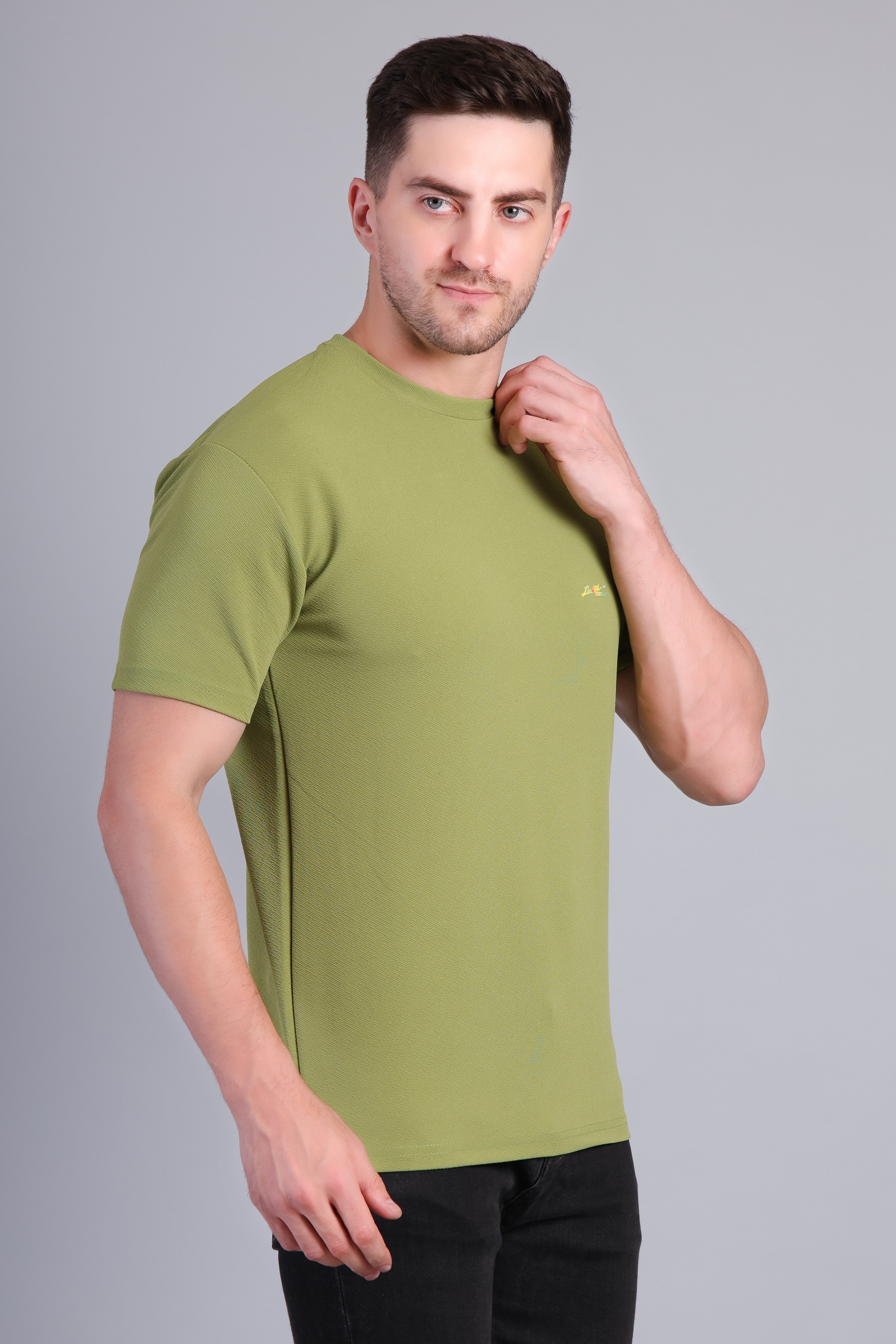 Men’s Army Green Round Neck Half Sleeve T-Shirt-TS-232
