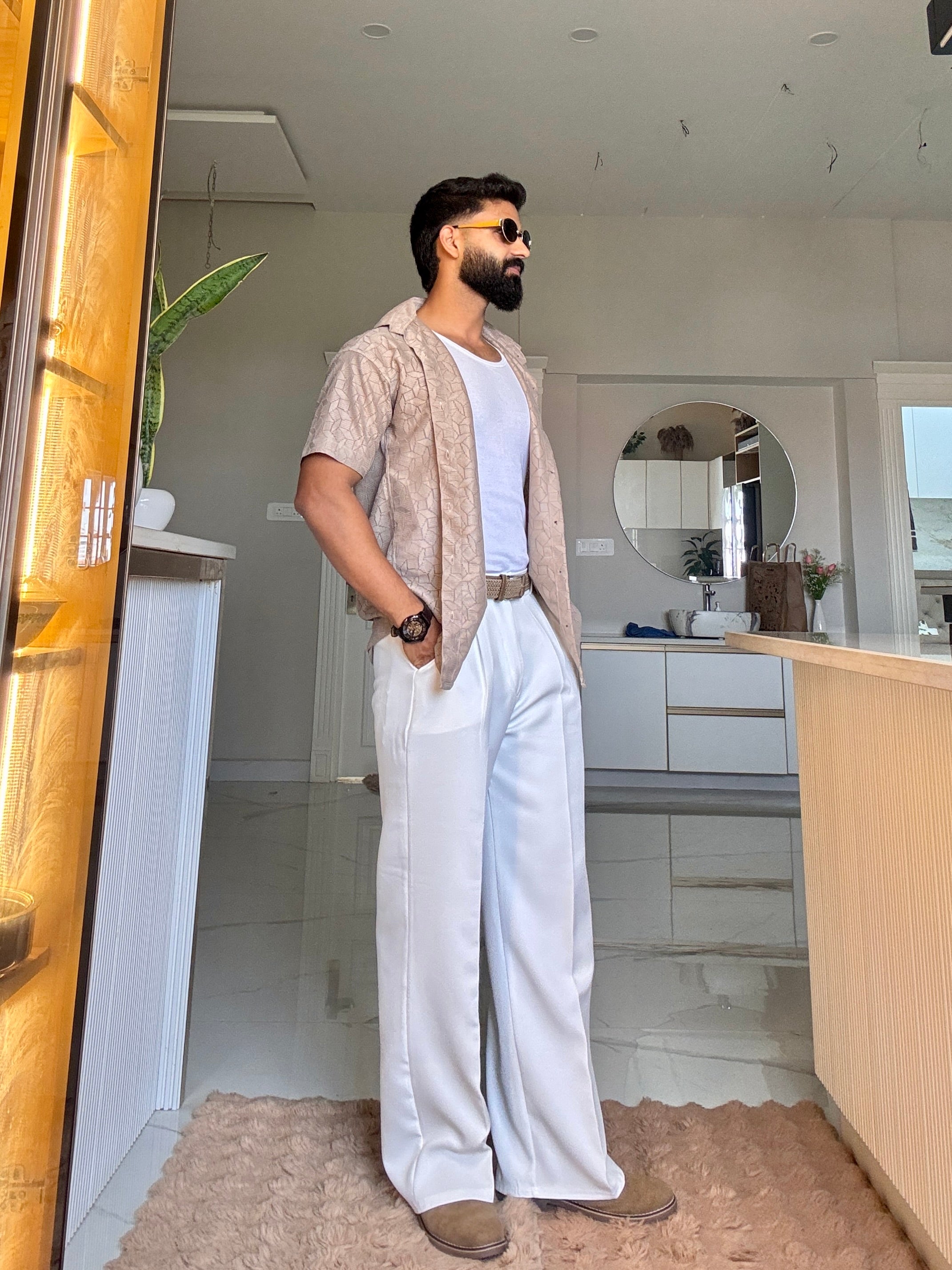 Men's Casual Half Sleeve Shirt - Brown | SHS-150