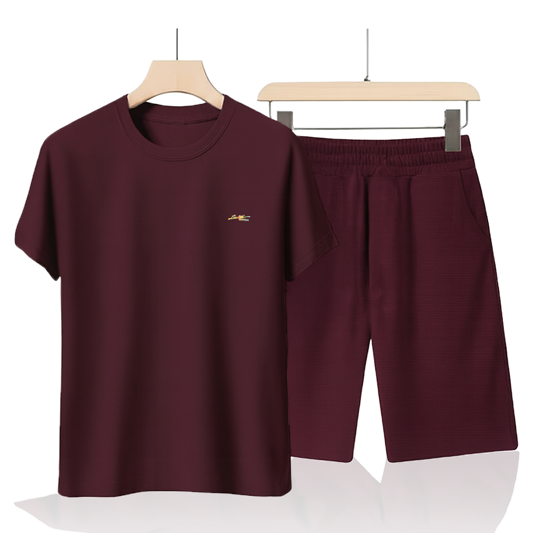 Dark Wine Cotton Co-Ord Set (Tshirt+Short) | NS-29