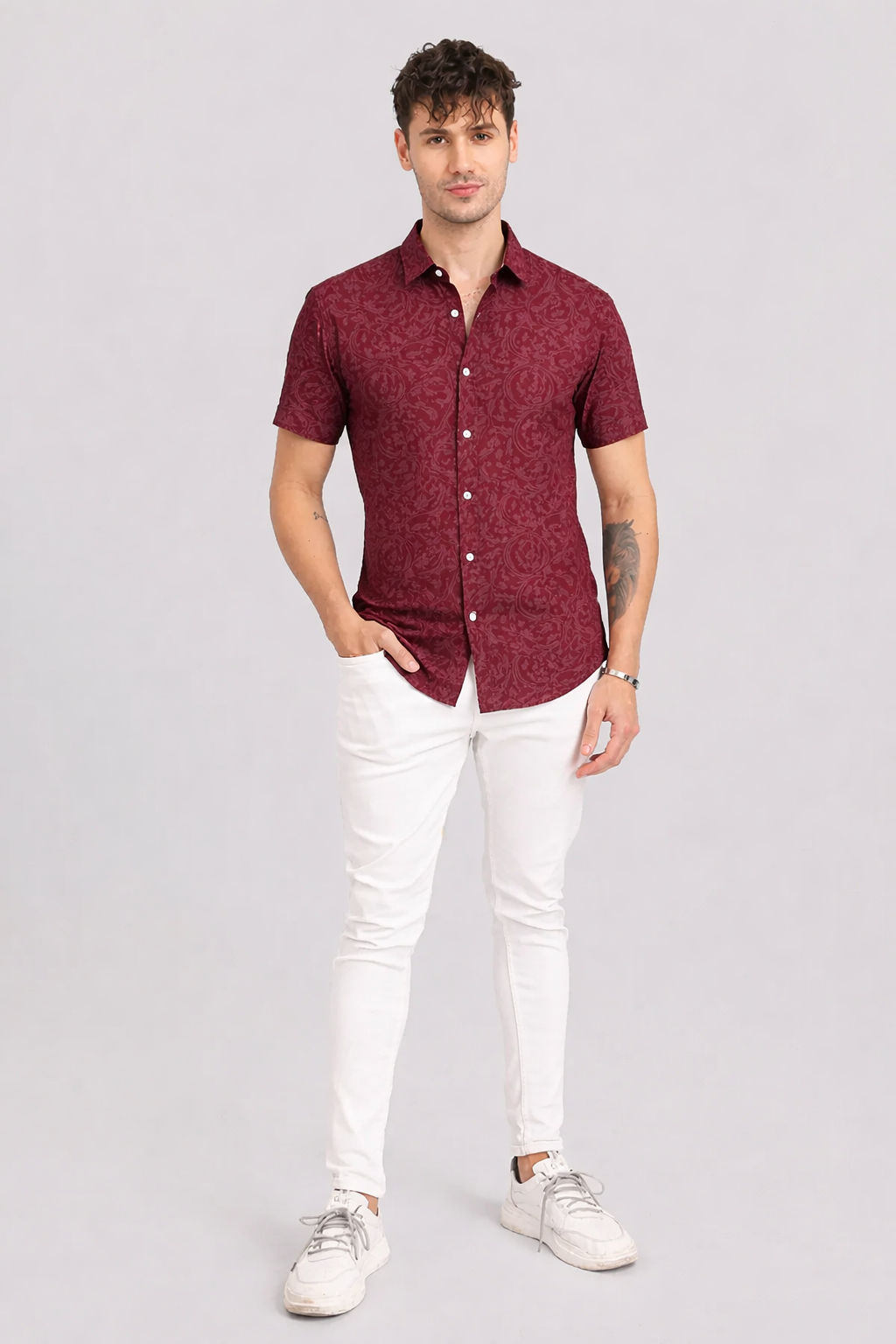 Red Printed Half Sleeve Shirt (SKU-507)