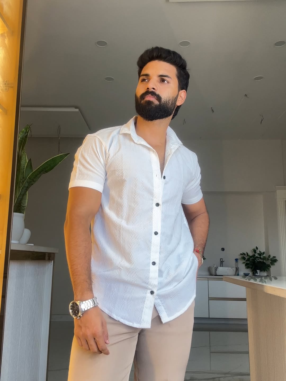 Men's Casual Half Sleeve Shirt - White | SHS-142