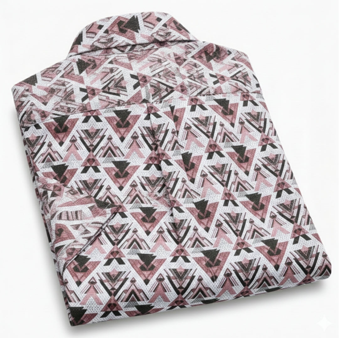 Men Red Black Triangle Net Shirt - UHSS-17