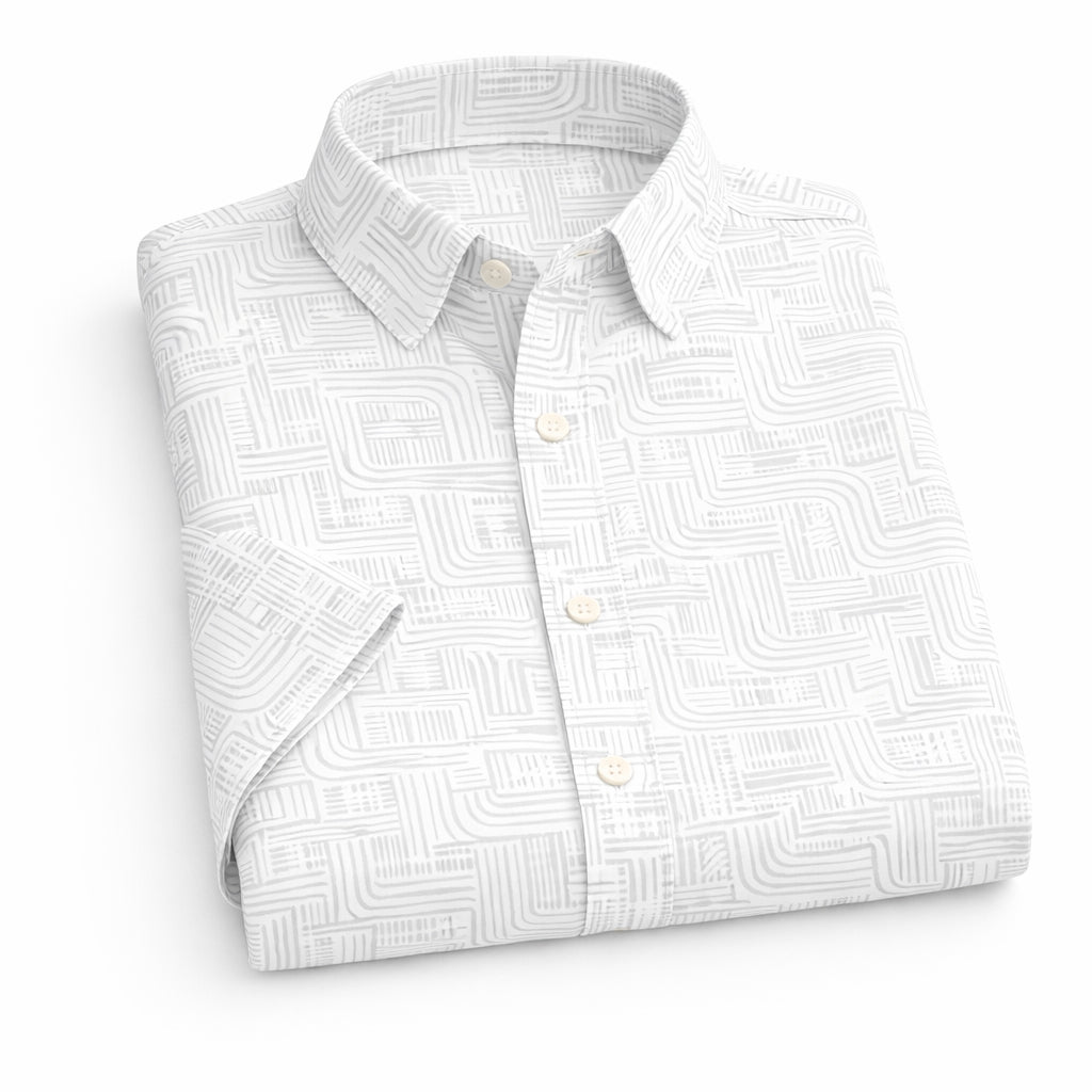 White Printed Shirt With Grey Design Half Sleeve Shirt (SKU-P-508)