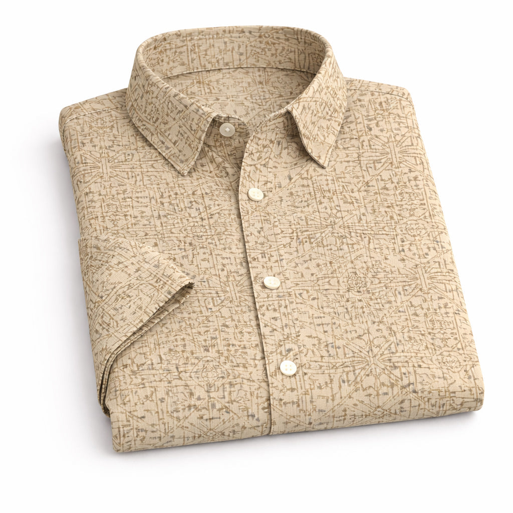Beige Yellowish Printed Half Sleeve Shirt (SKU-P-504)