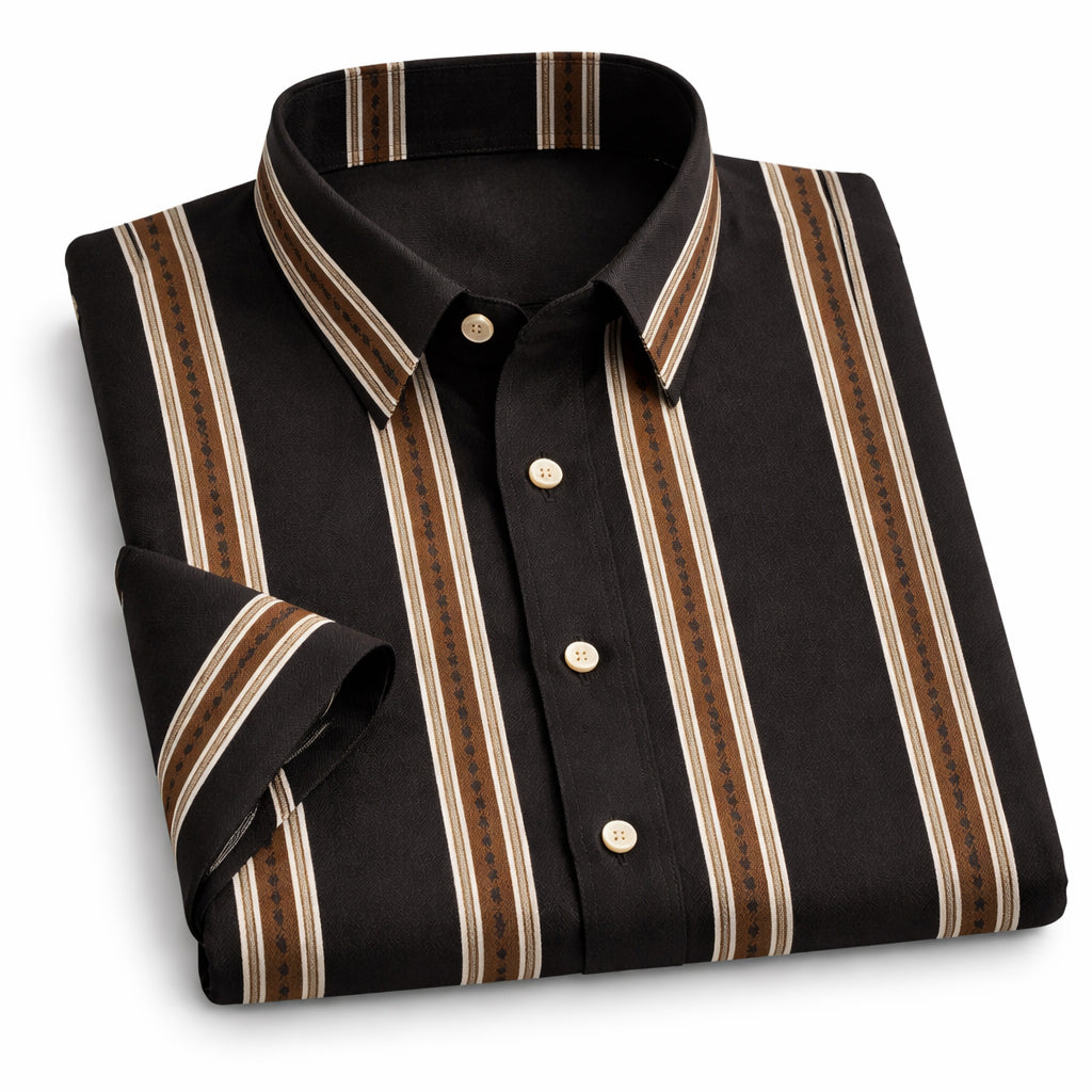 Brown Shirt with Strip Half Sleeve Shirt (SKU-P-512)