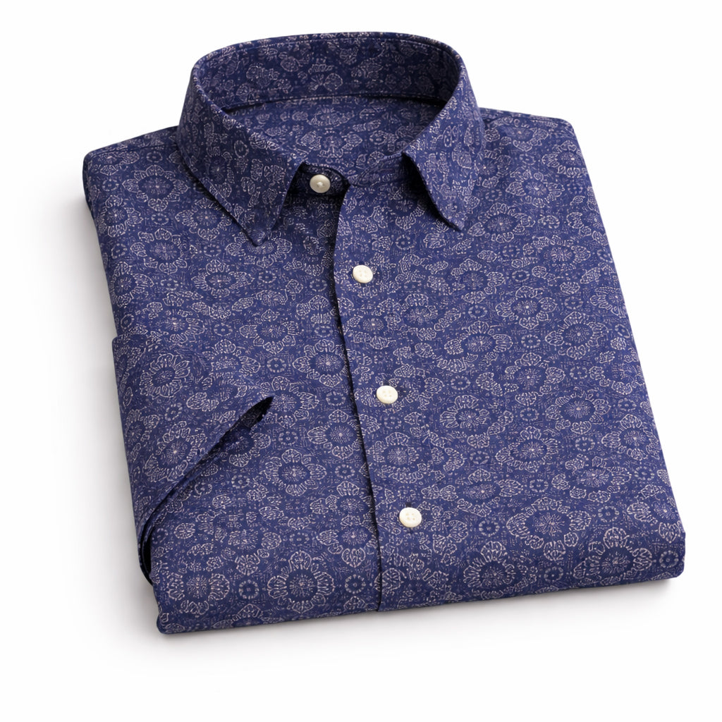 Royal Blue Printed Half Sleeve Shirt (SKU-P-505)