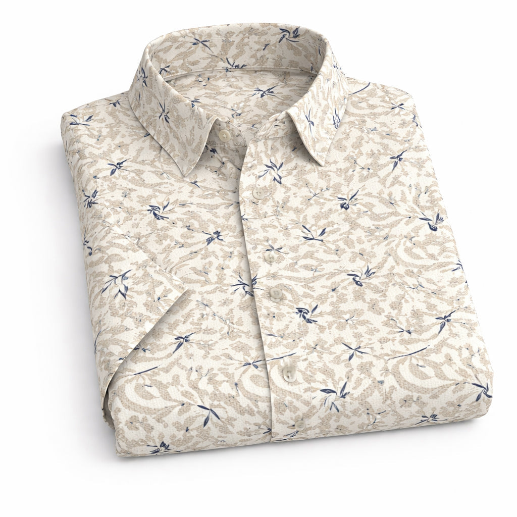 White and Beige Printed Half Sleeve Shirt (SKU-P-506)