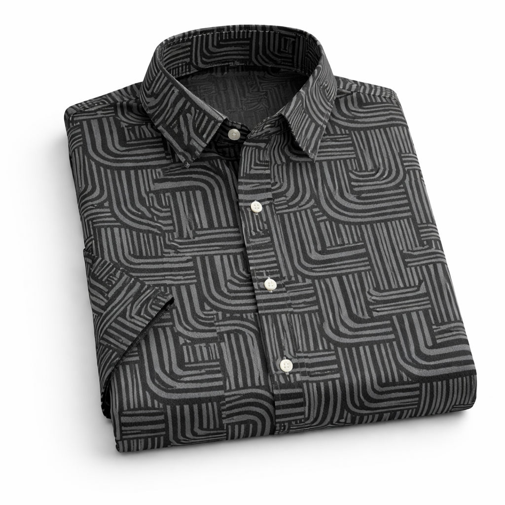 Black Shirt with Maze Print Half Sleeve Shirt (SKU-P-511)