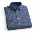 Blue Printed Shirt With Grey Design Half Sleeve Shirt (SKU-P-509)
