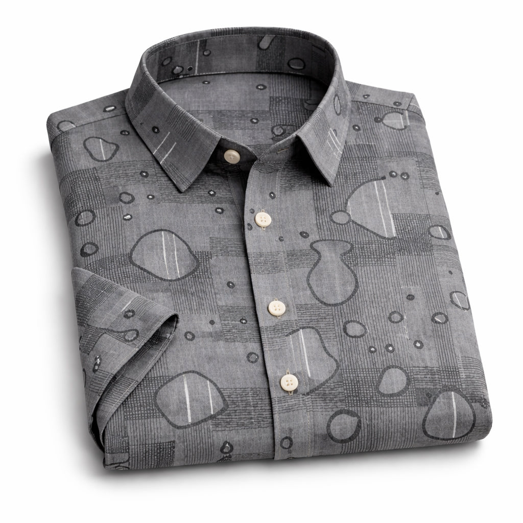 Grey Shirt with Print Half Sleeve Shirt (SKU-P-514)
