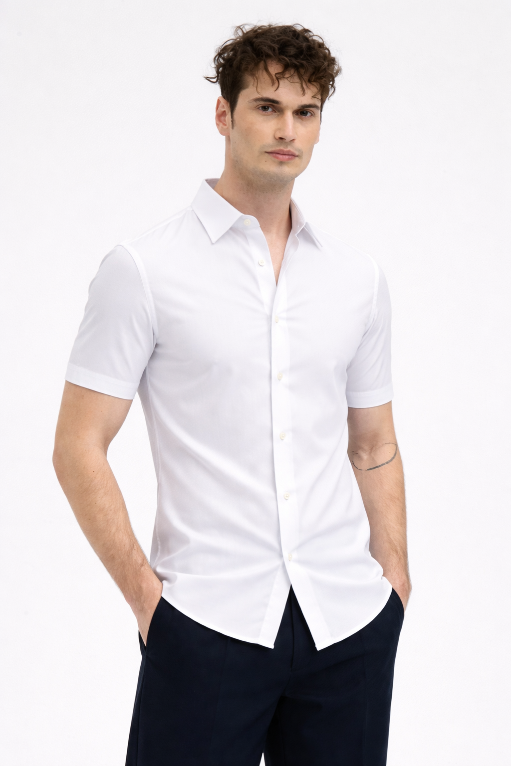 Plain White Shirt Half Sleeve Shirt (SKU-516)