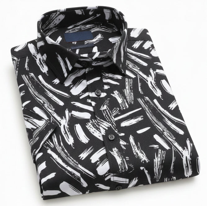 Men Black Classy Print Shirt - UHSS-129